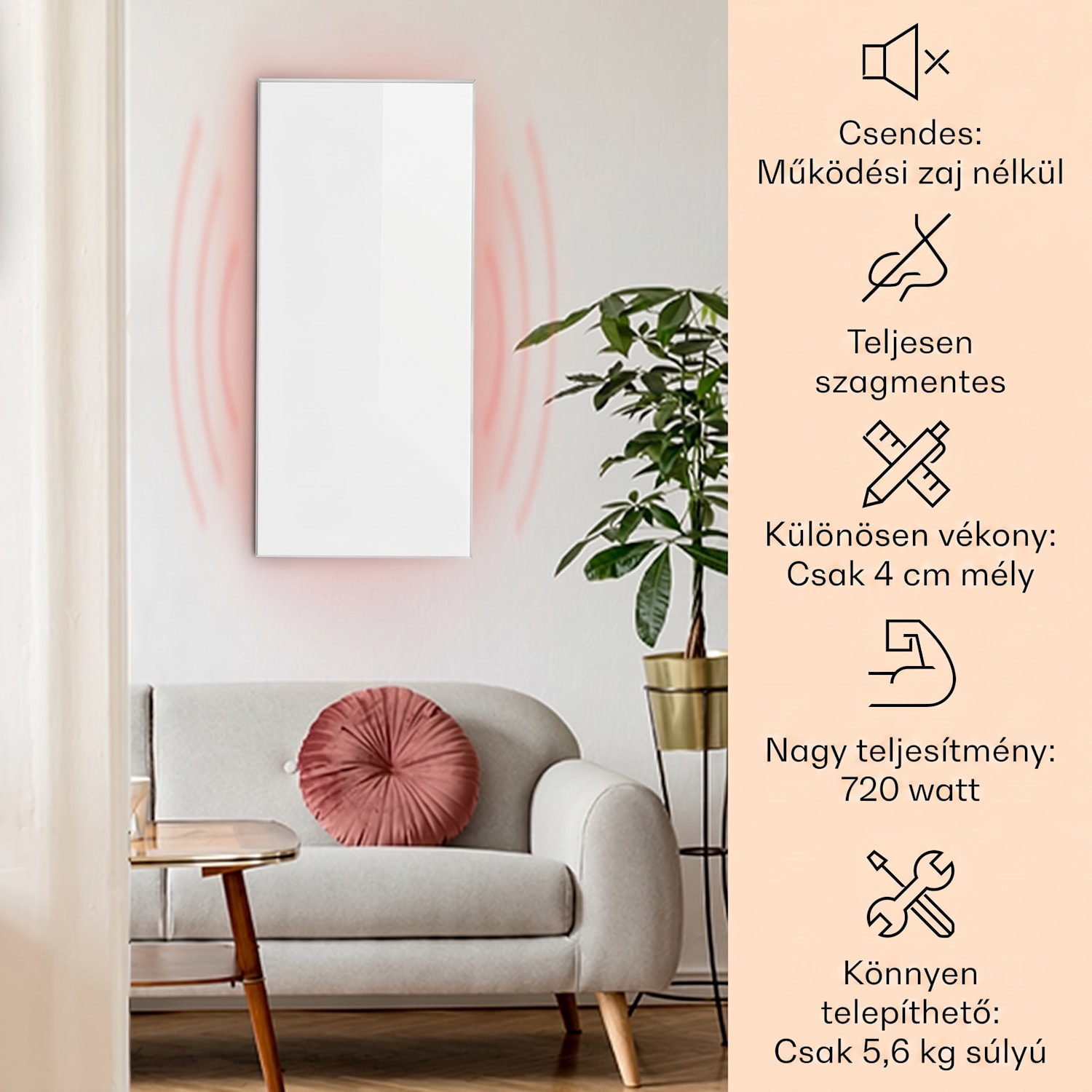 Wonderwall 72, infravörös hősugárzó, 60 x 120 cm, 720 W, heti időzítő, IP24 60 x 120 cm | 720 W | Nem
