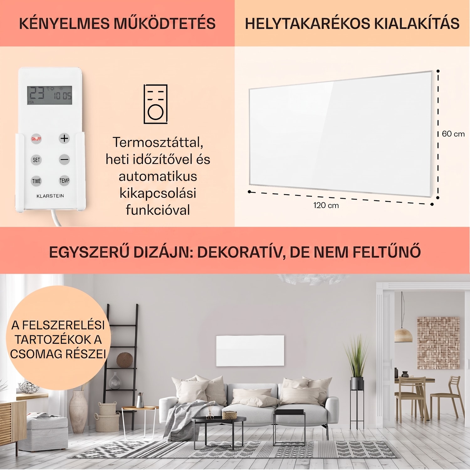 Wonderwall 72, infravörös hősugárzó, 60 x 120 cm, 720 W, heti időzítő, IP24 60 x 120 cm | 720 W | Nem