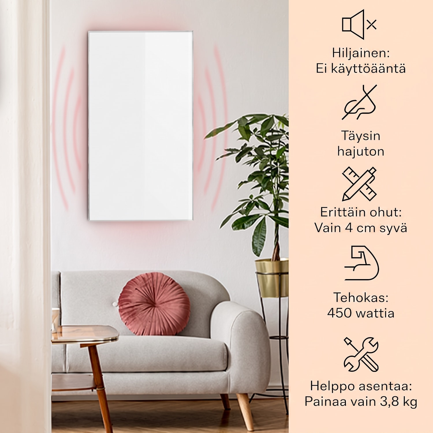 Wonderwall 45 infrapunalämmitin 50 x 90 cm 450 W viikkoajastin IP24 50 x 90 cm | 450 W