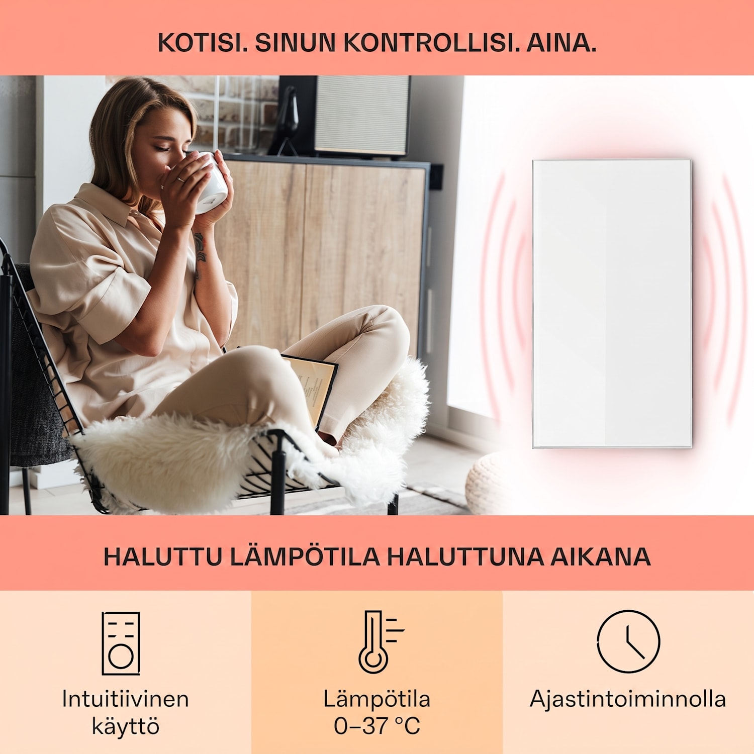 Wonderwall 45 infrapunalämmitin 50 x 90 cm 450 W viikkoajastin IP24 50 x 90 cm | 450 W