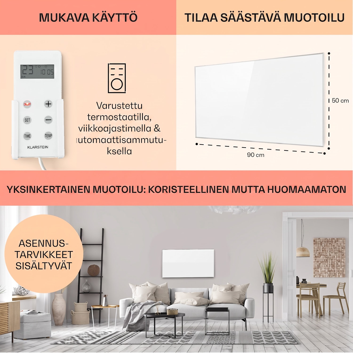 Wonderwall 45 infrapunalämmitin 50 x 90 cm 450 W viikkoajastin IP24 50 x 90 cm | 450 W