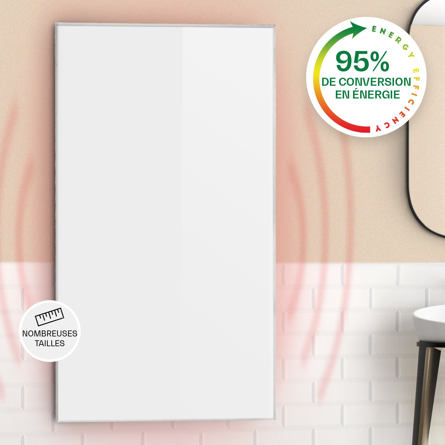 Wonderwall 45 radiateur infrarouge 50 x 90 cm 450 W Minuteur hebdomadaire IP24 