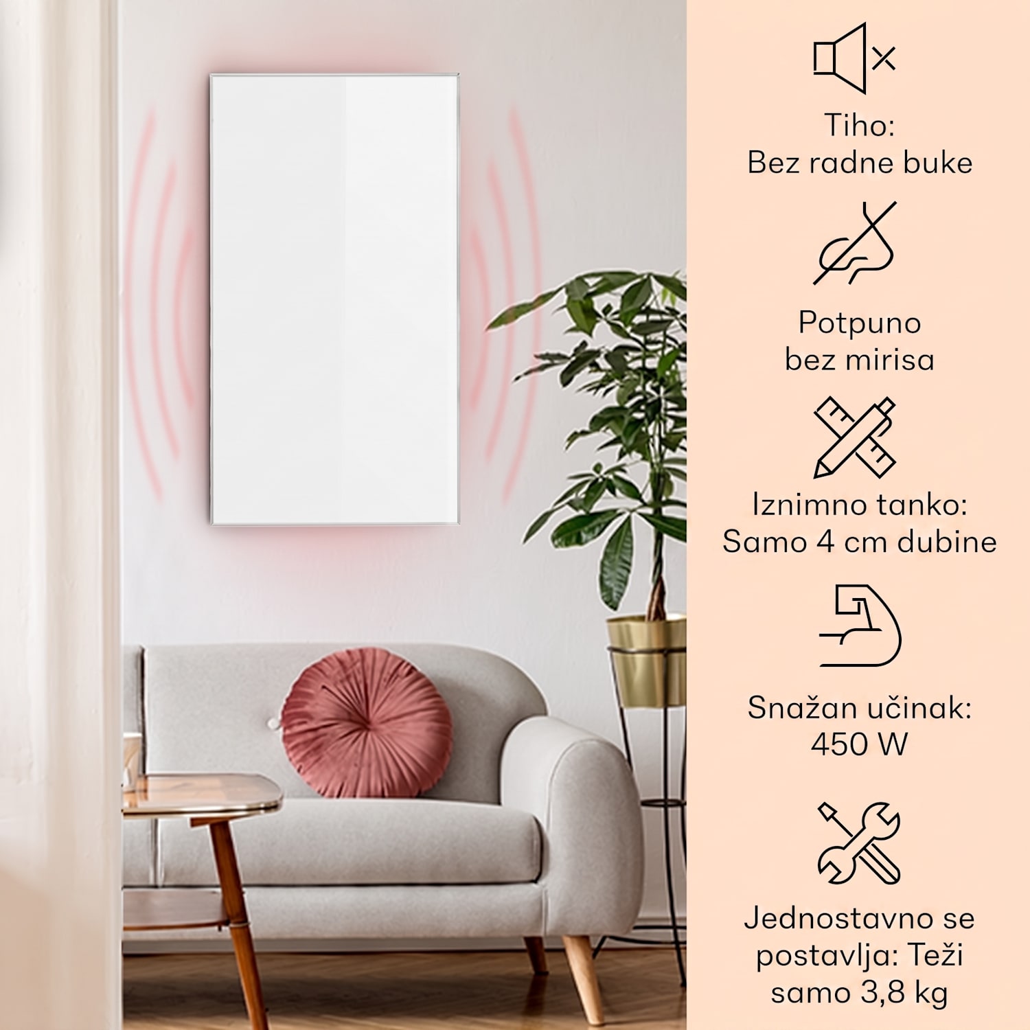Wonderwall 45, infracrvena grijalica, 50x90cm, 450W, tjedni tajmer, IP24 50 x 90 cm | 450 W