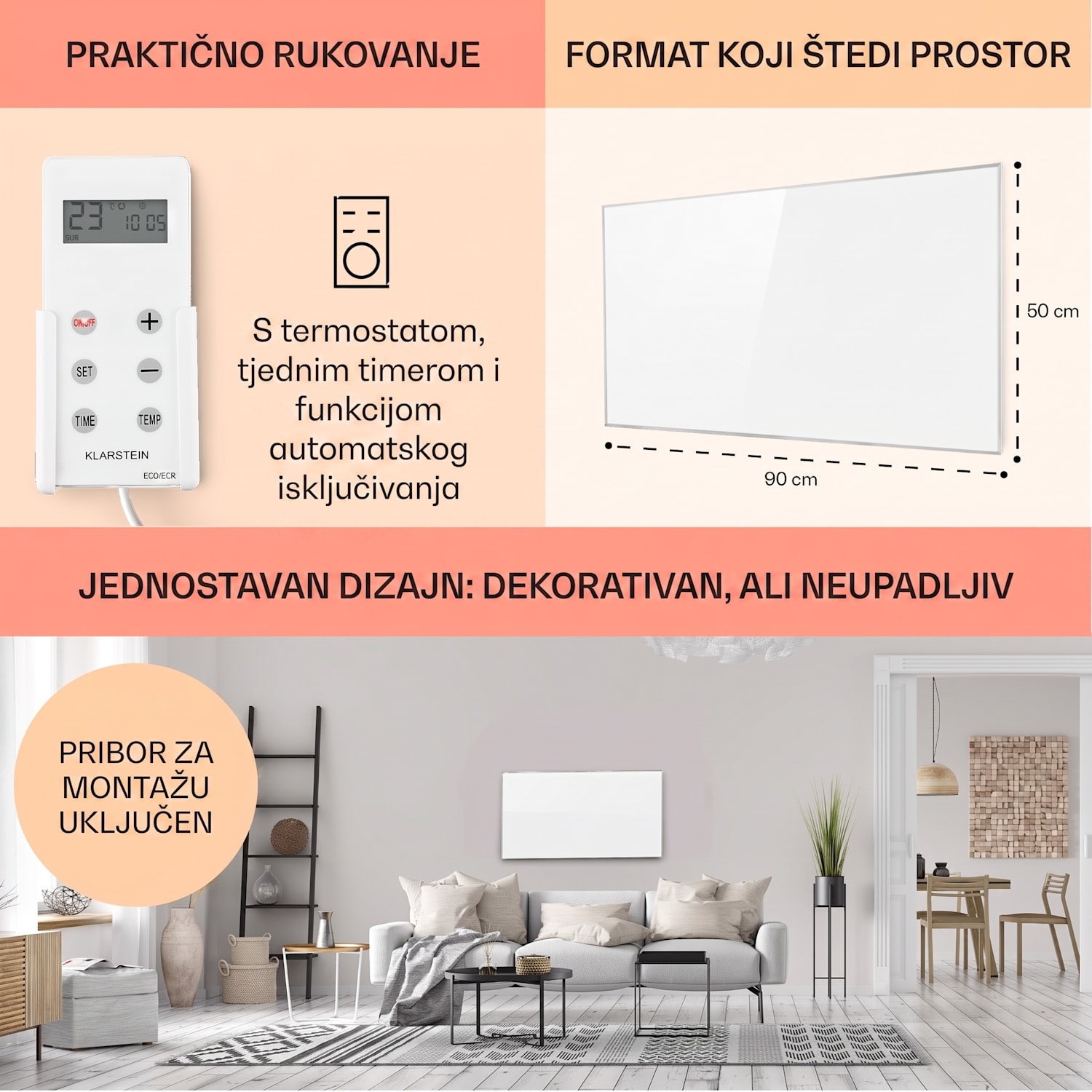 Wonderwall 45, infracrvena grijalica, 50x90cm, 450W, tjedni tajmer, IP24 50 x 90 cm | 450 W