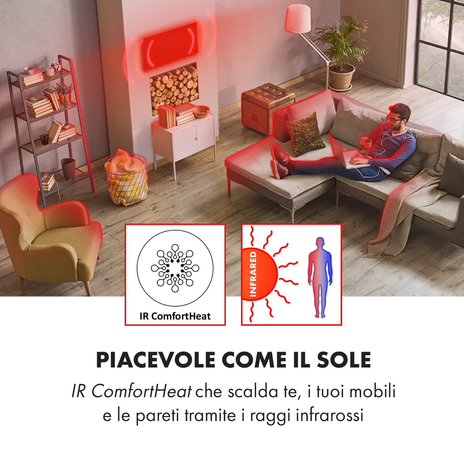 Wonderwall 45 - Pannello riscaldante a infrarossi, 50 x 90 cm, 450 W, timer settimanale, IP24 50 x 90 cm | 450 W