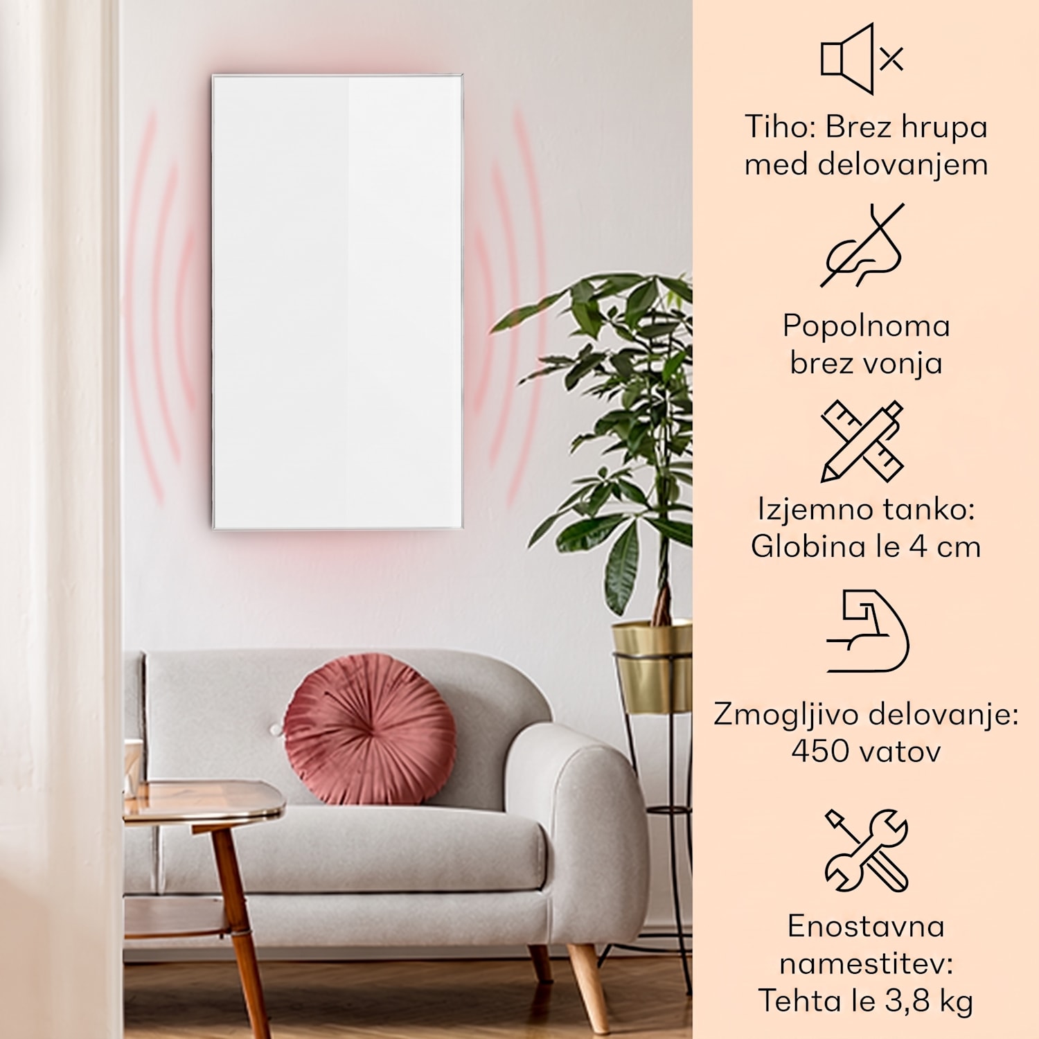 Wonderwall 45, Infrardeči grelnik, 50x90cm, 450W, Tedenski časovnik, IP24 50 x 90 cm | 450 W