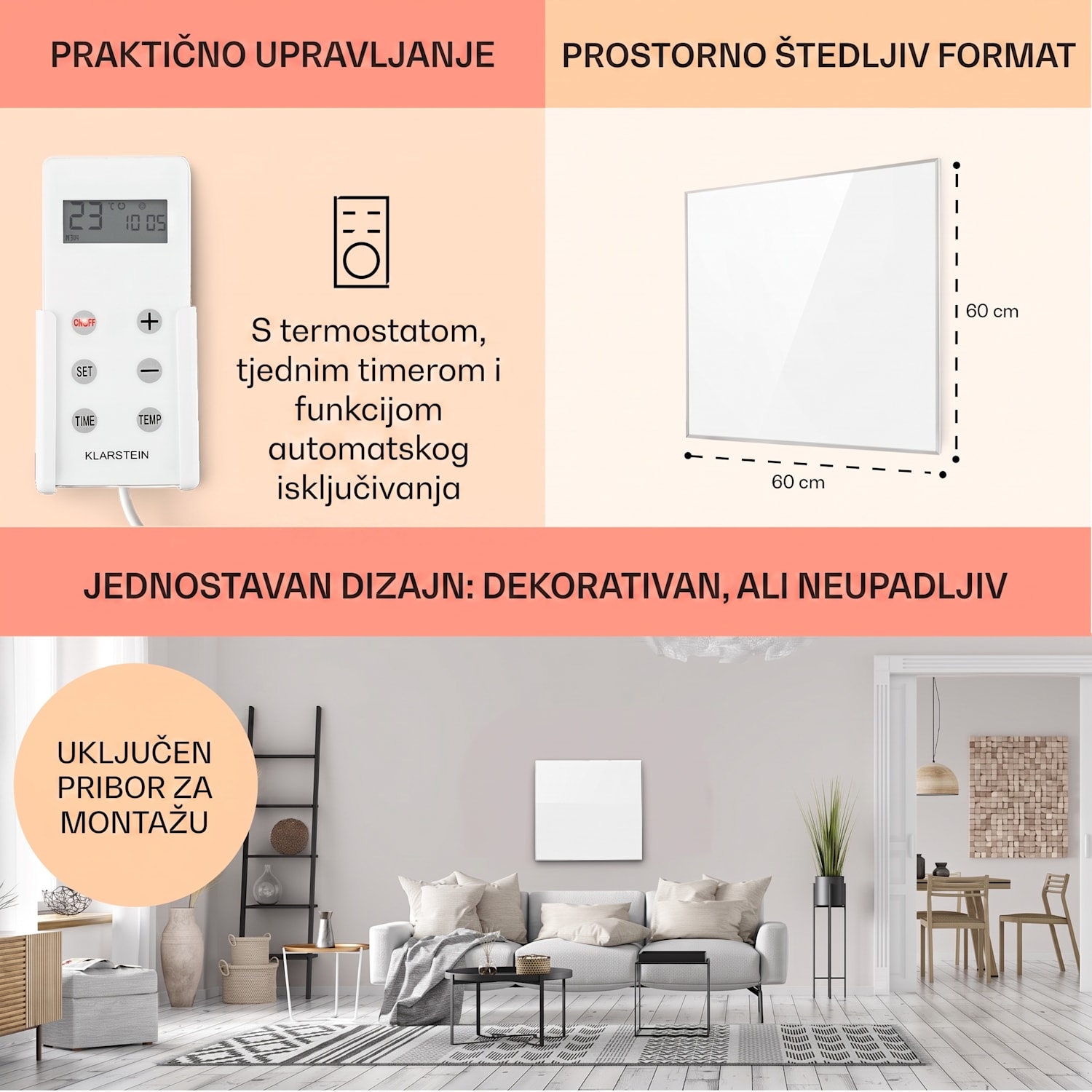 Wonderwall 36, Infracrvena grijalica, 60x60cm, 360W, Tjedni tajmer, IP24 60 x 60 cm | 360 W | Ne