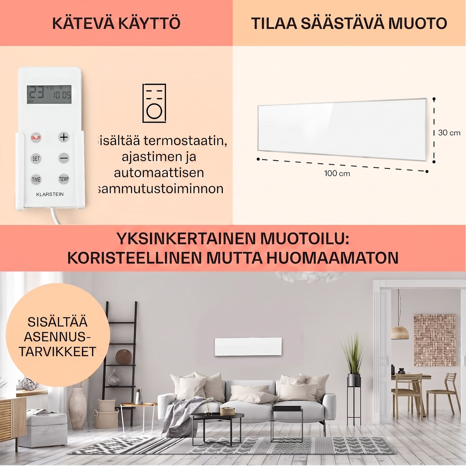Wonderwall 30 infrapunalämmitin 30 x 100 cm 300 W viikkoajastin IP24 100x30 cm | 300 W | Ei