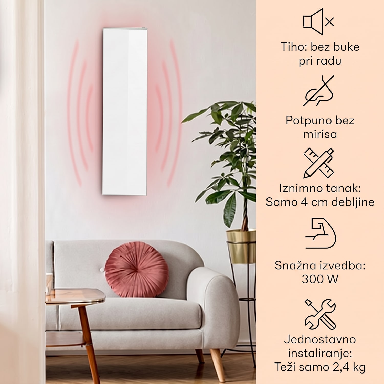 Wonderwall 30, infracrvena grijalica, 30x100cm, 300W, tjedni tajmer, IP24 100x30 cm | 300 W | Ne