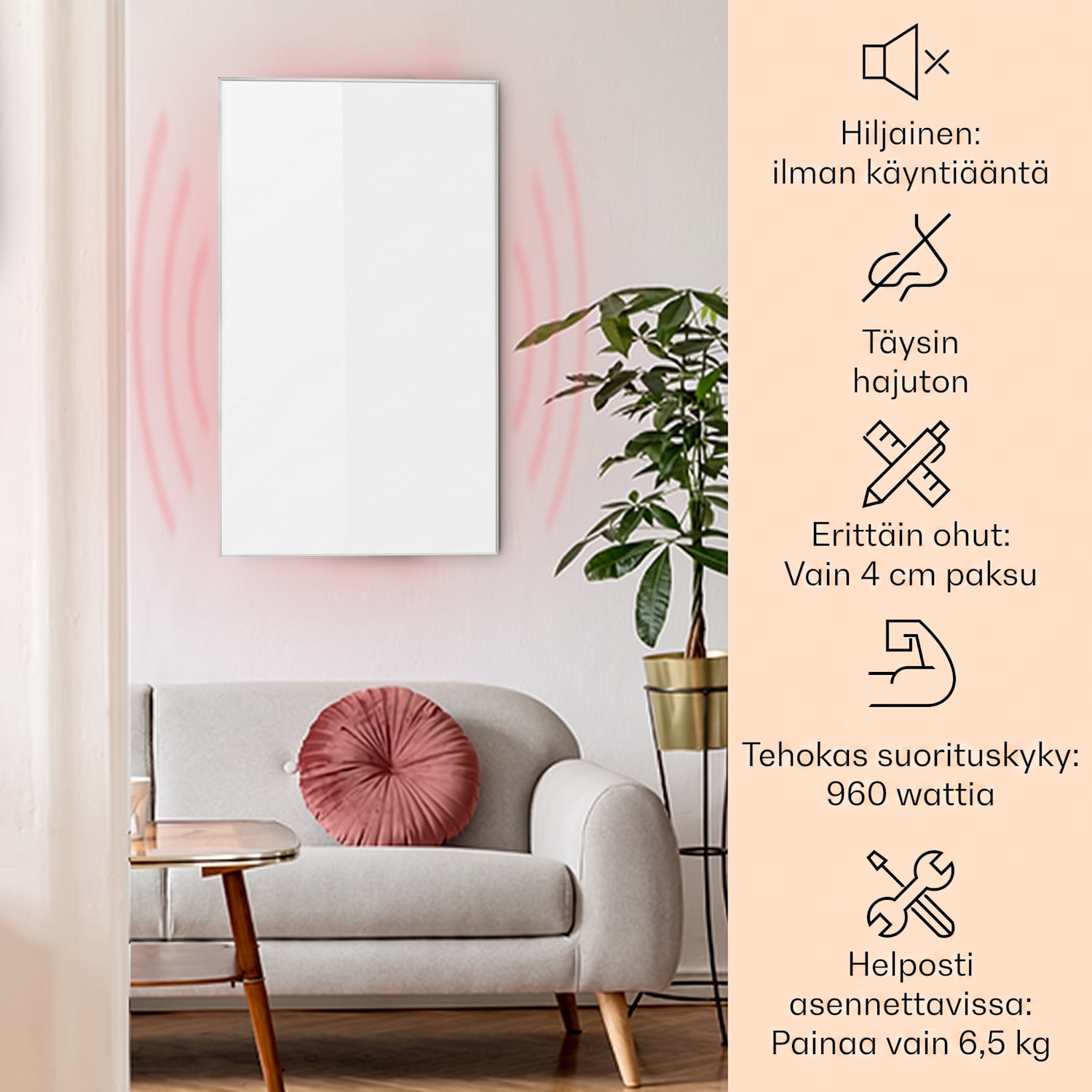 Wonderwall 96 infrapunalämmitin 120 x 80 cm 960 W ajastin IP24 960 W