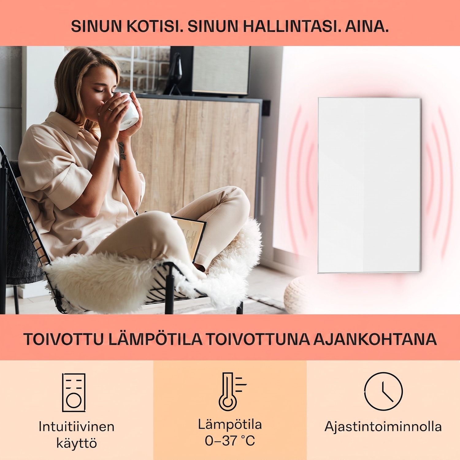 Wonderwall 96 infrapunalämmitin 120 x 80 cm 960 W ajastin IP24 960 W