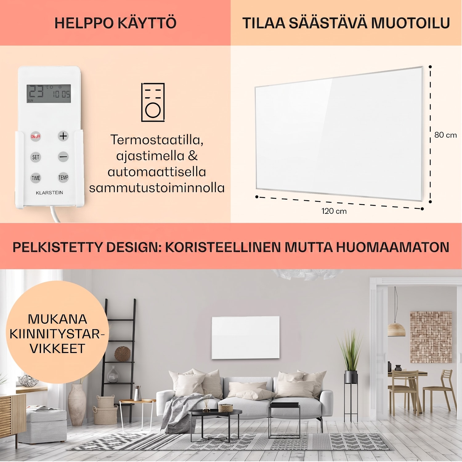 Wonderwall 96 infrapunalämmitin 120 x 80 cm 960 W ajastin IP24 960 W
