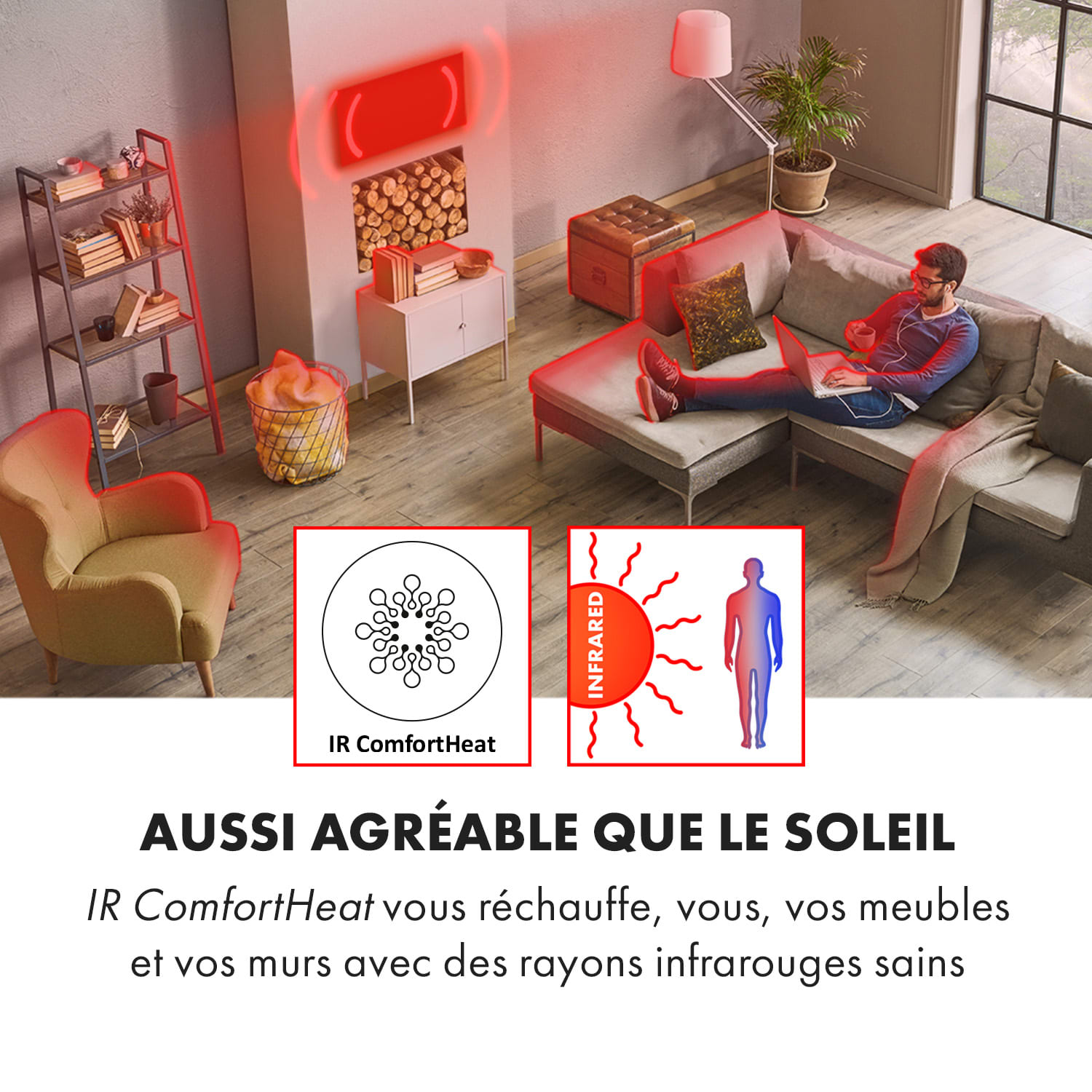 Wonderwall 96 radiateur infrarouge 120 x 80 cm 960 W minuterie IP24 