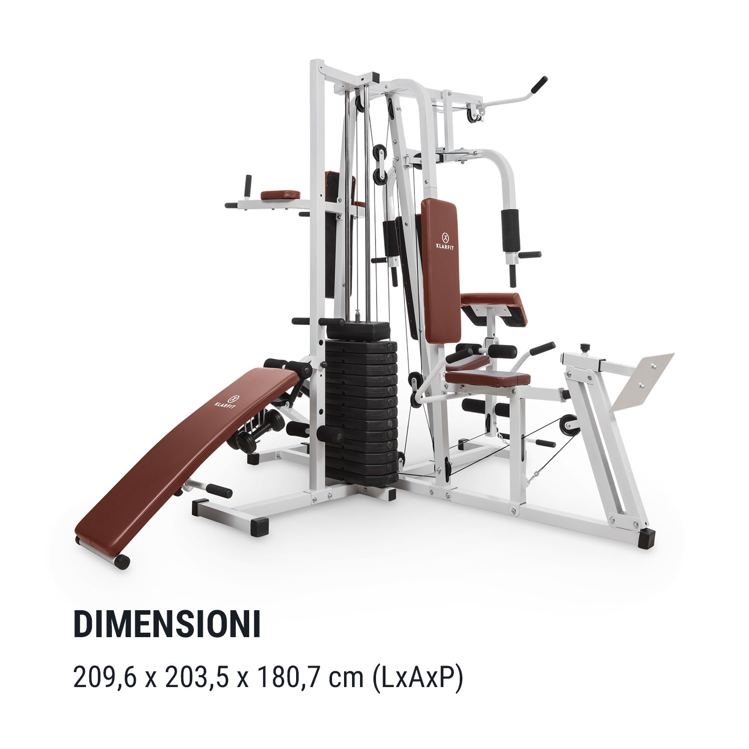 Ultimate Gym 9000 Stazione Fitness, 7 stazioni, 100 kg, Pila di pesi, bianco Bianco