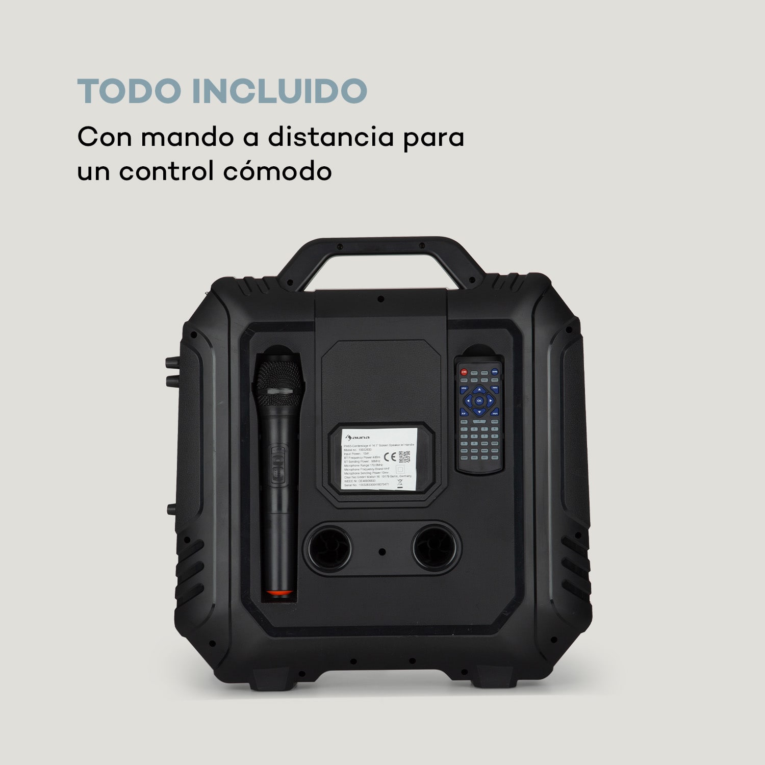 CenterStage 4 Altavoz de karaoke móvil 30 W Display de 14,1" Micrófono inalámbrico Altavoz de 2 x 4 " | Negro