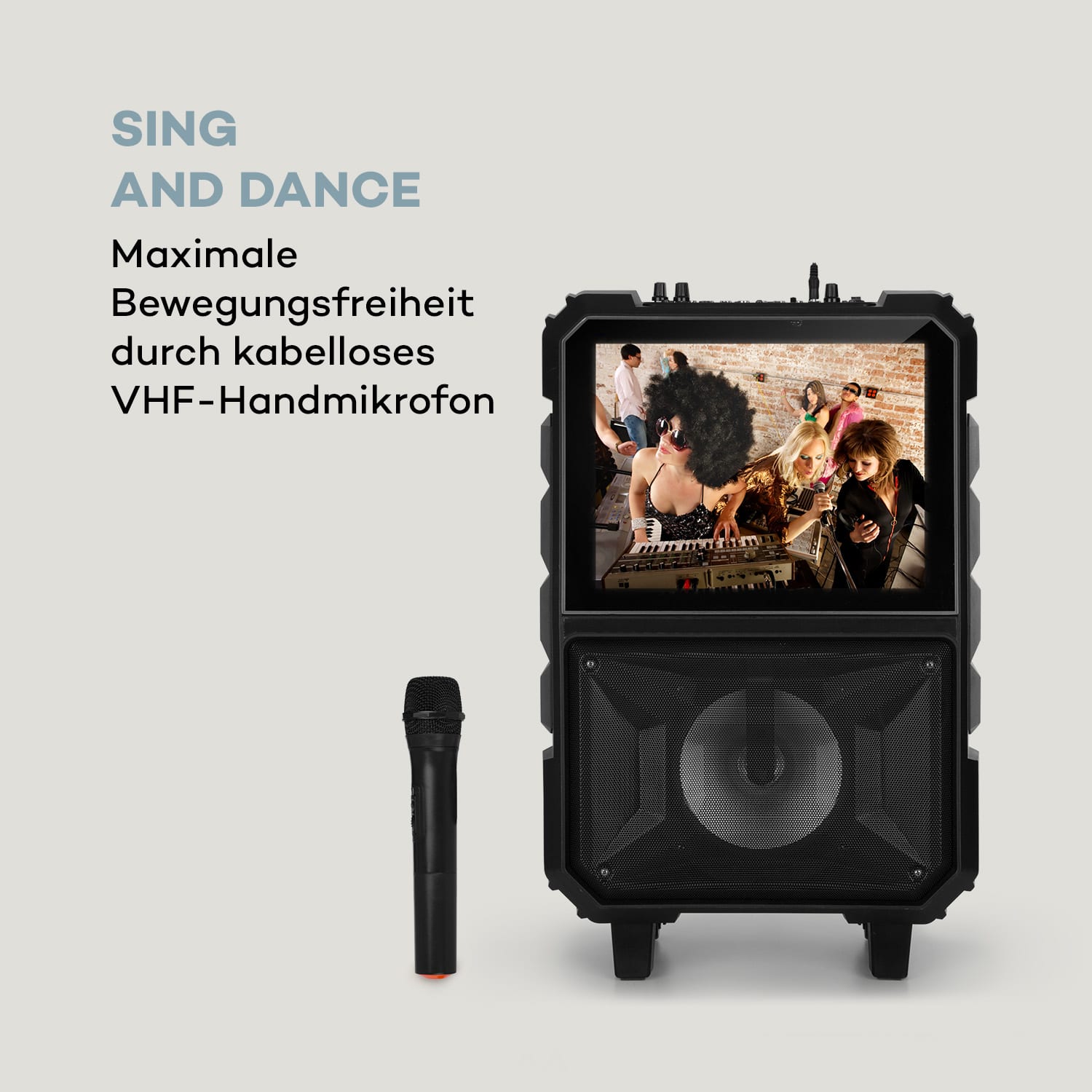 CenterStage 8 mobiler Karaoke-Lautsprecher, 40 W, 14,1" Display, Funk-Mikro 