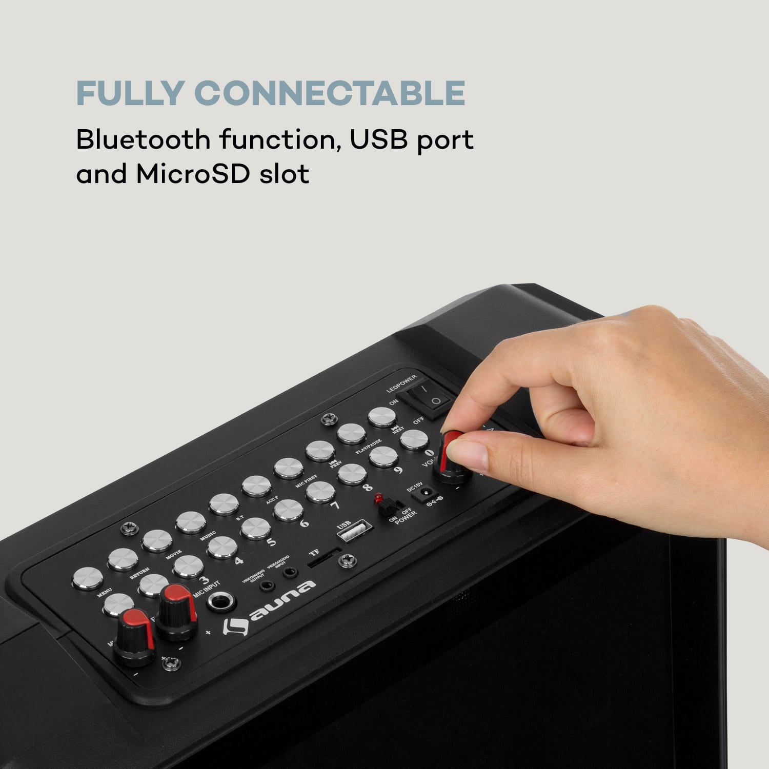 CenterStage 8 Coluna Karaoke Portátil, 30 W, Display 14,1", Microfone Rádio 