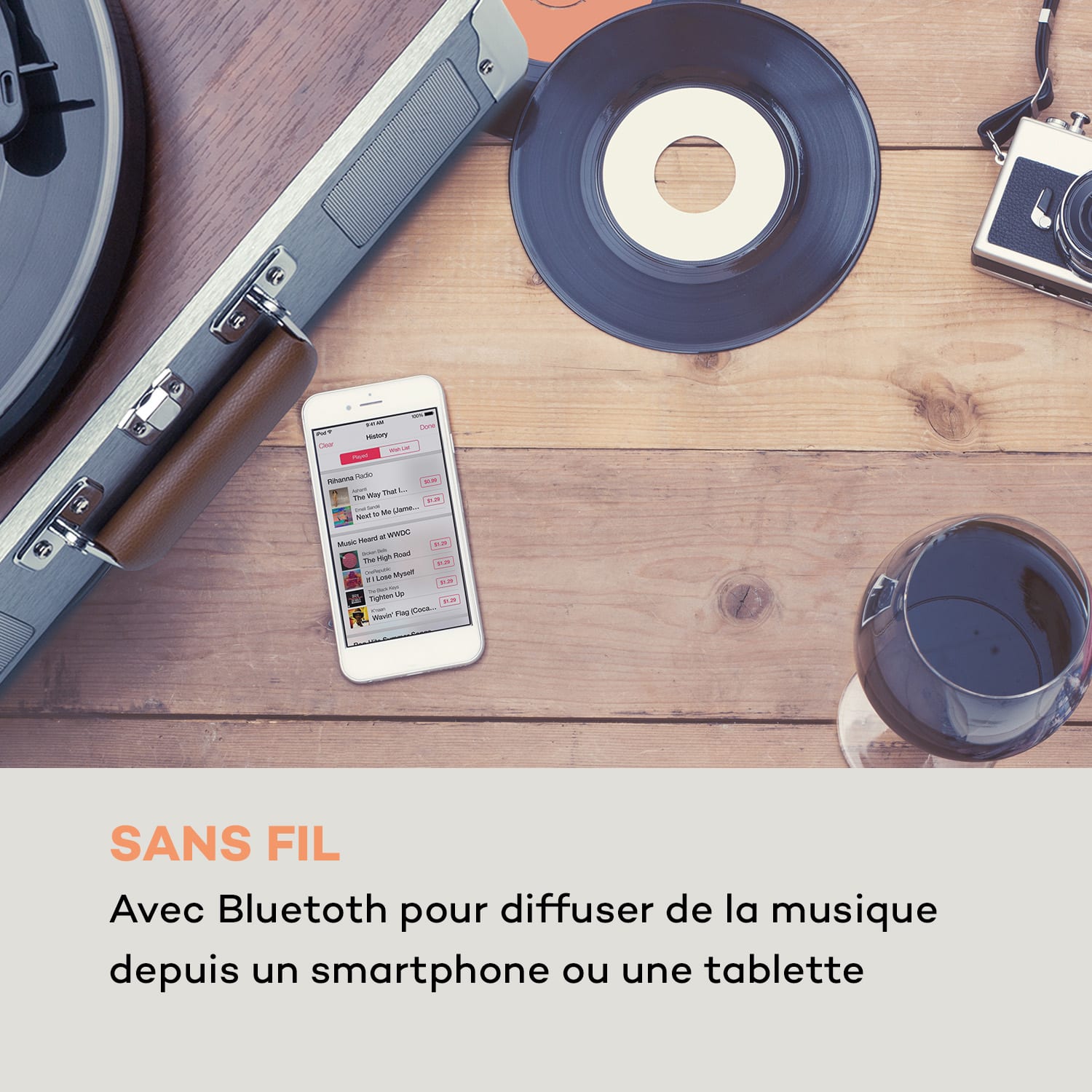 Billy Bob platine vinyle avec enceinte stéréo BT Bluetooth argent Argent
