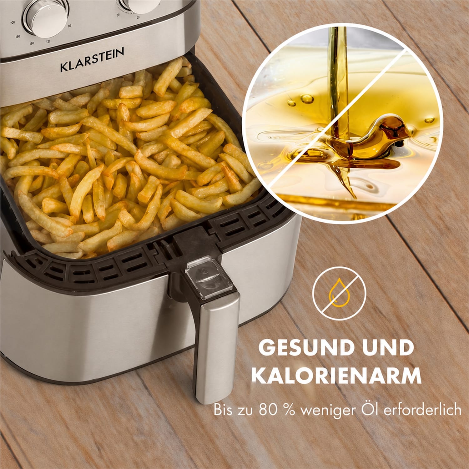 AeroVital Heißluftfritteuse 1700W 5 Liter Timer Edelstahl silber 