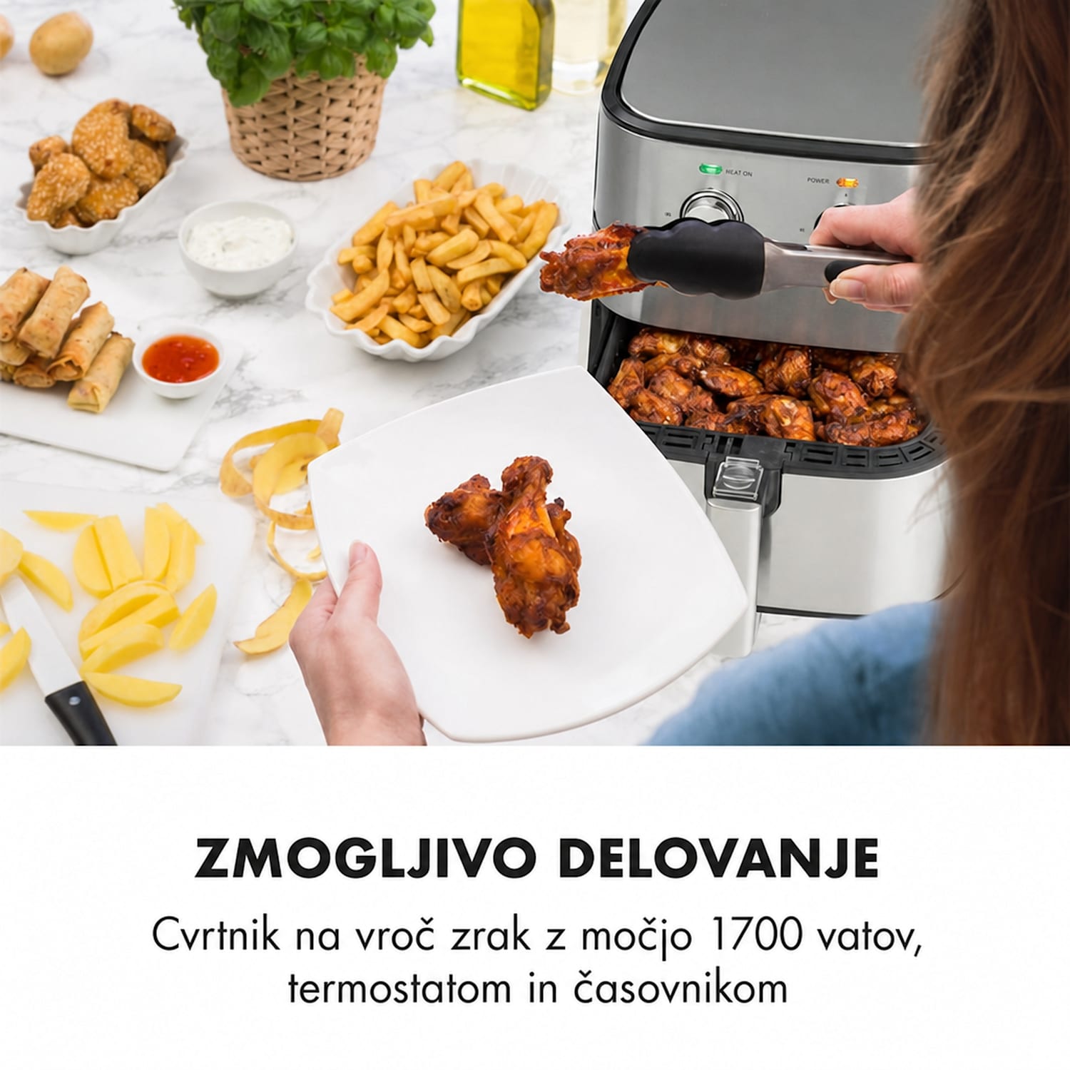 AeroVital, cvrtnik z vročim zrakom, 1700 W, 5 l, časovnik, nerjaveče jeklo, srebrna 