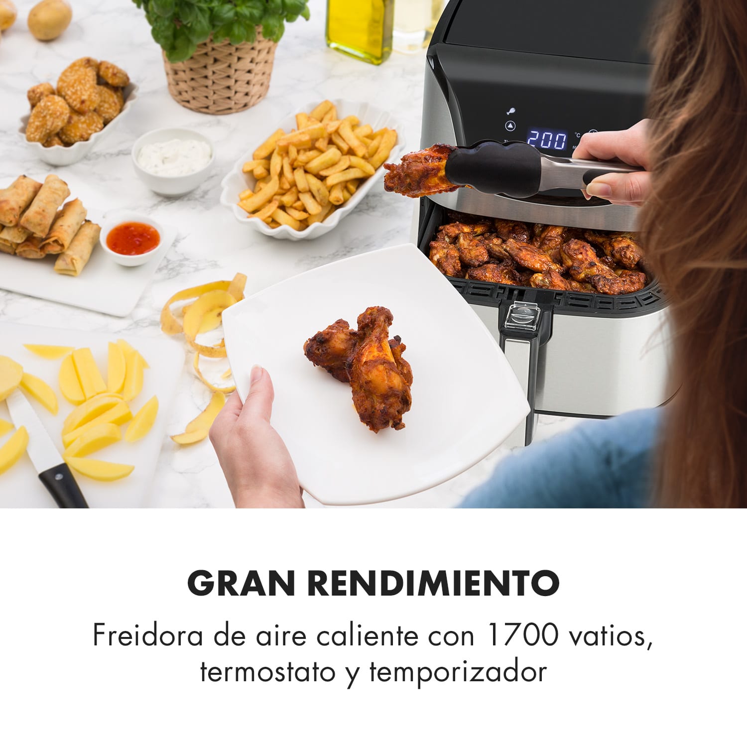 Aero Vital deluxe Freidora sin aceite 1700W 5,4 L Acero inoxidable Plateado De lujo | Plata Metálica