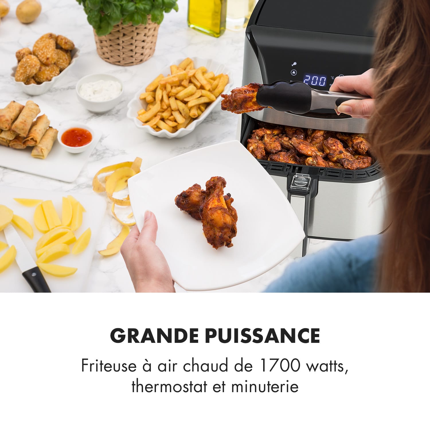 AeroVital Deluxe heteluchtfriteuse 1700 watt 5,4 liter edelstaal Luxe | Zilver Metallic