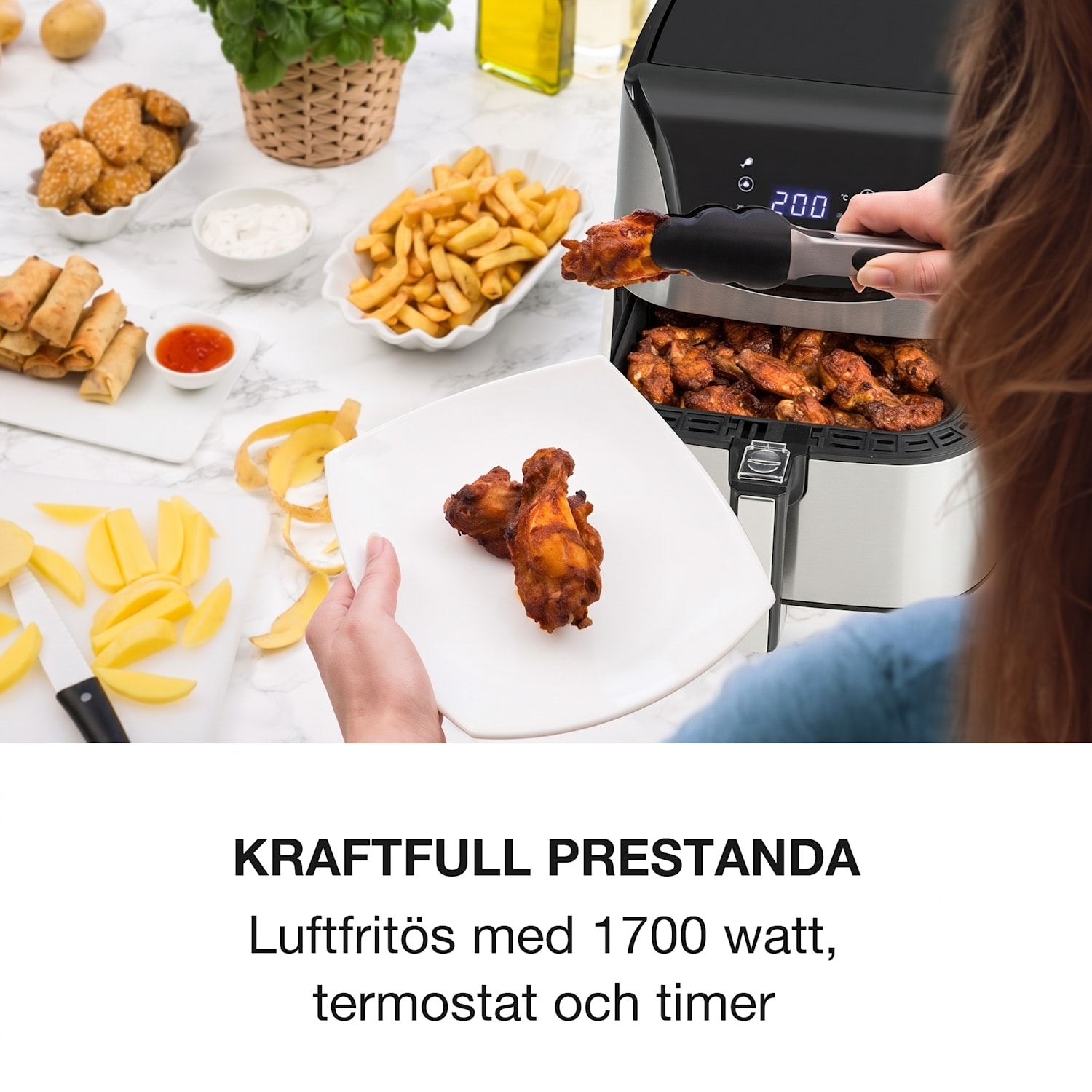 AeroVital Deluxe Varmluftsfritös 1700 watt 5 liter ädelstål Deluxe | Silver Metallic