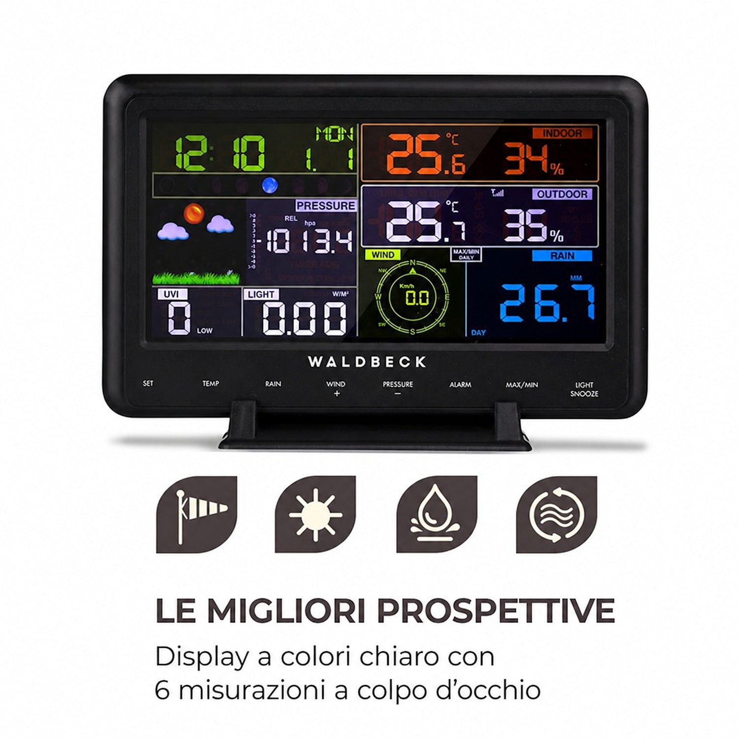 Huygens Stazione Meteo Professionale, 6in1, Display a Colori, WiFi, App 