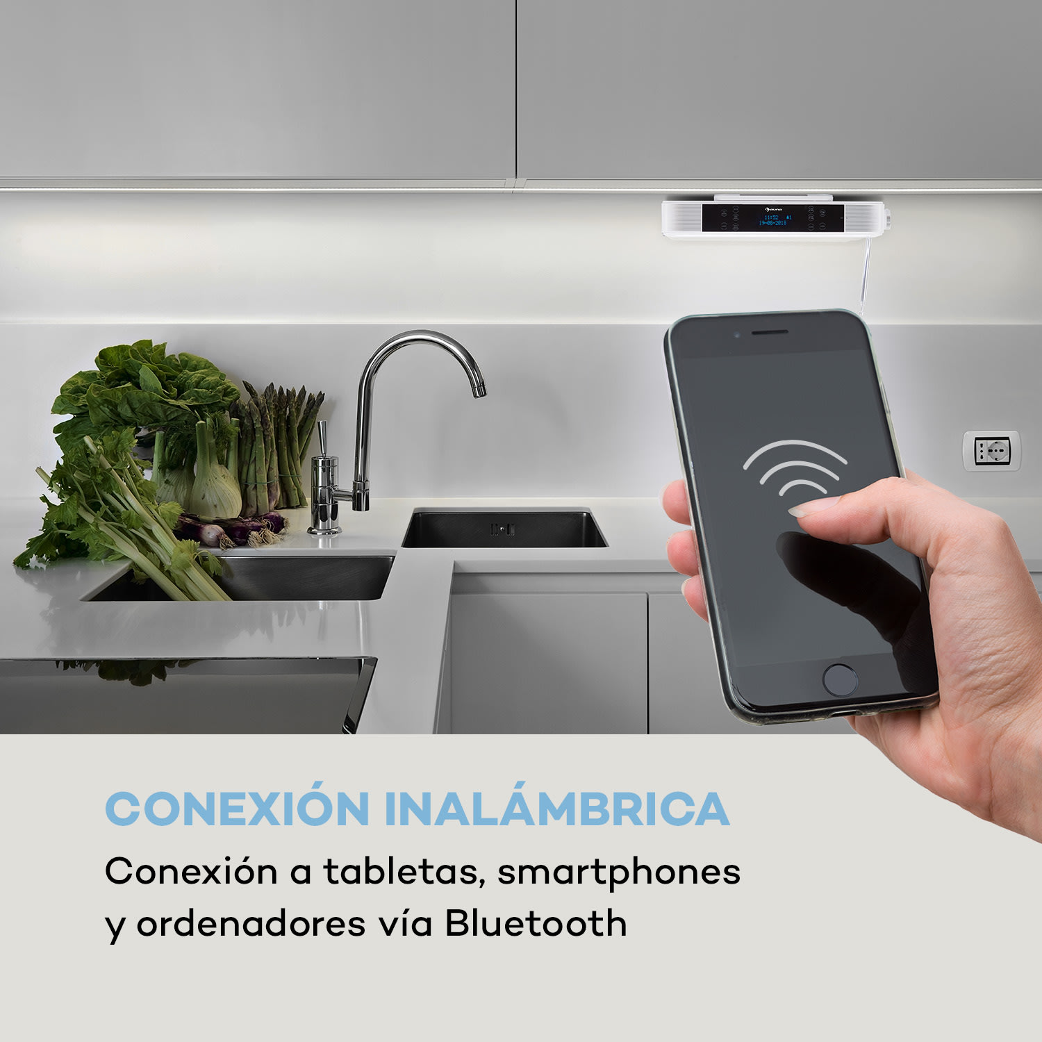 KR-140 Bluetooth Radio de cocina Función manos libres DAB+ Iluminación LED Blanco