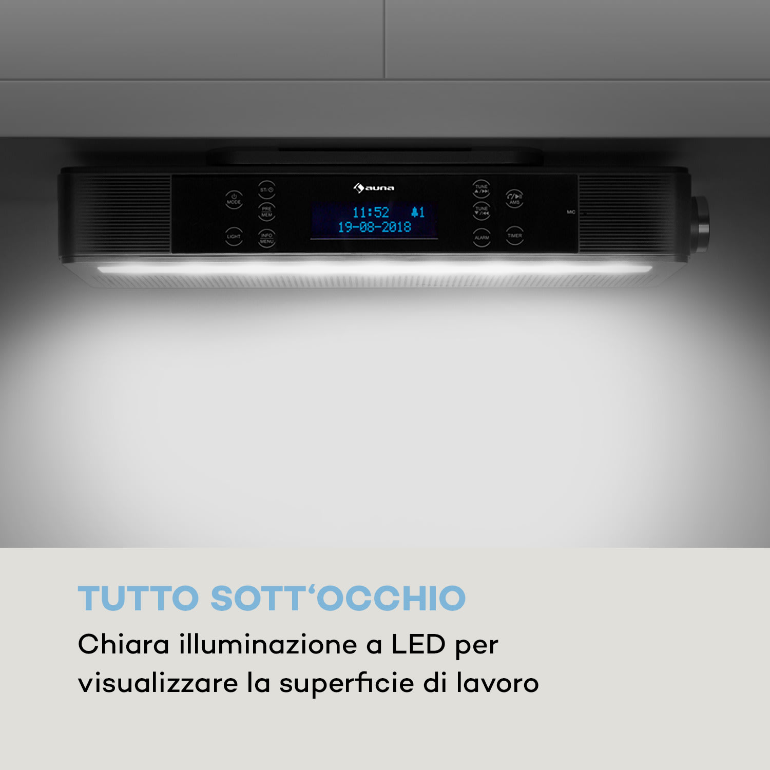 KR-140 Bluetooth Radio Da Cucina Funzione Vivavoce Illuminazione LED Argento