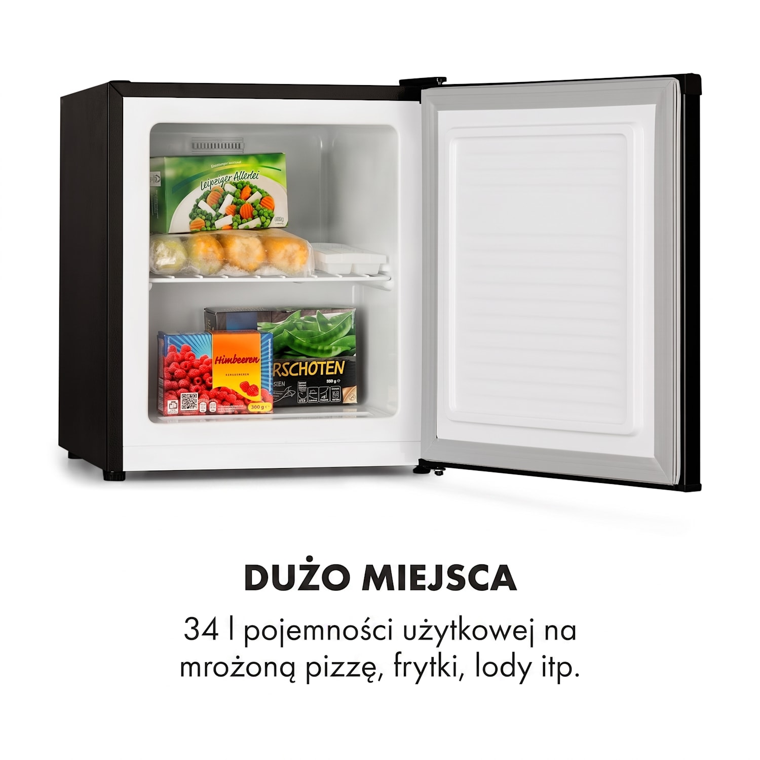 Garfield Eco, mini zamrażarka, 4 gwiazdki, 34 l, kompaktowa, E, czarna Czarny