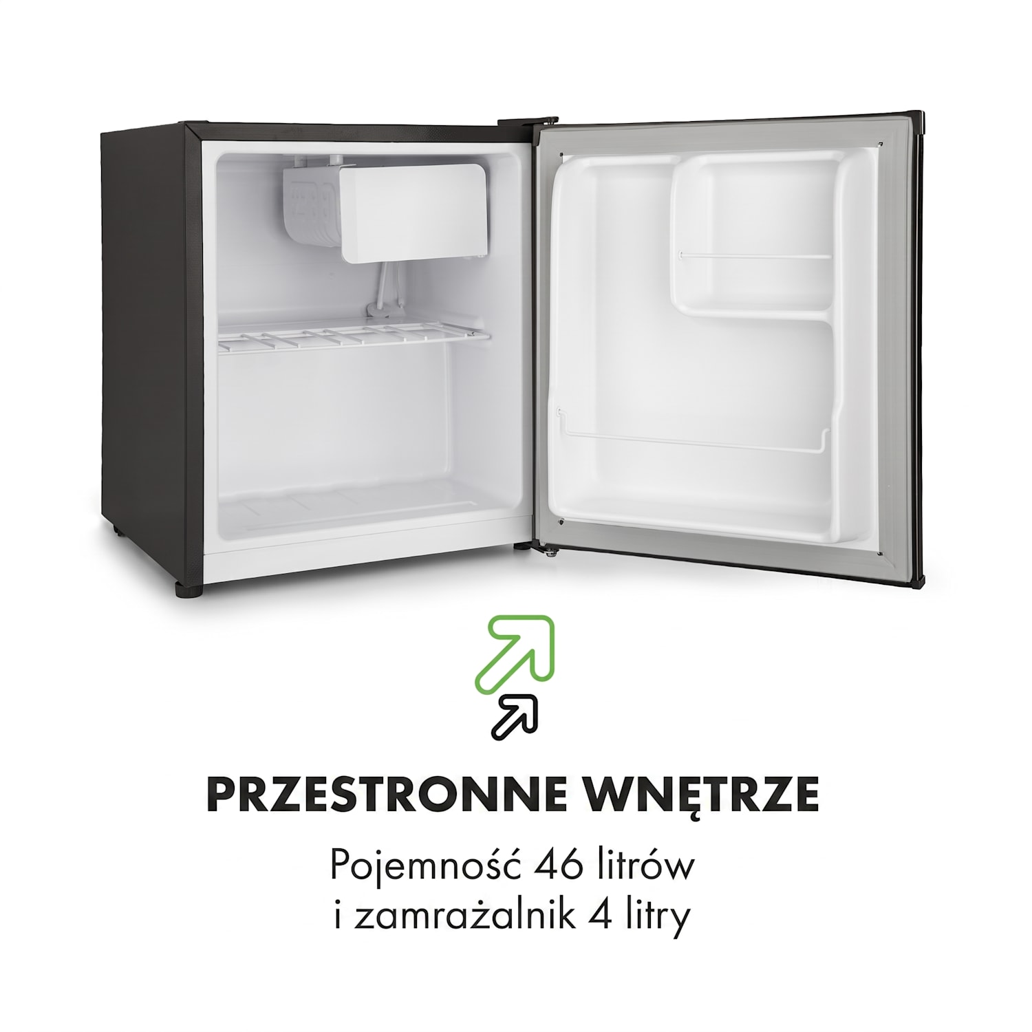 Snoopy Eco, mini lodówka z zamrażalnikiem, klasa energetyczna E, 41 l, 39 dB, czarna Czarny