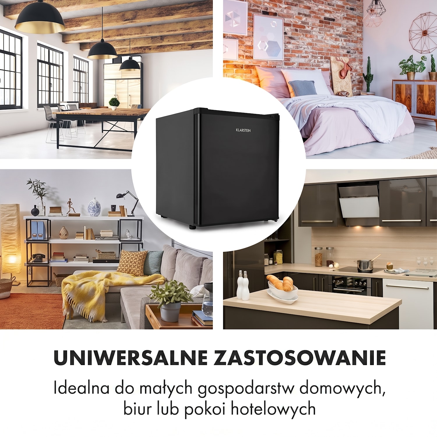 Snoopy Eco, mini lodówka z zamrażalnikiem, klasa energetyczna E, 41 l, 39 dB, czarna Czarny
