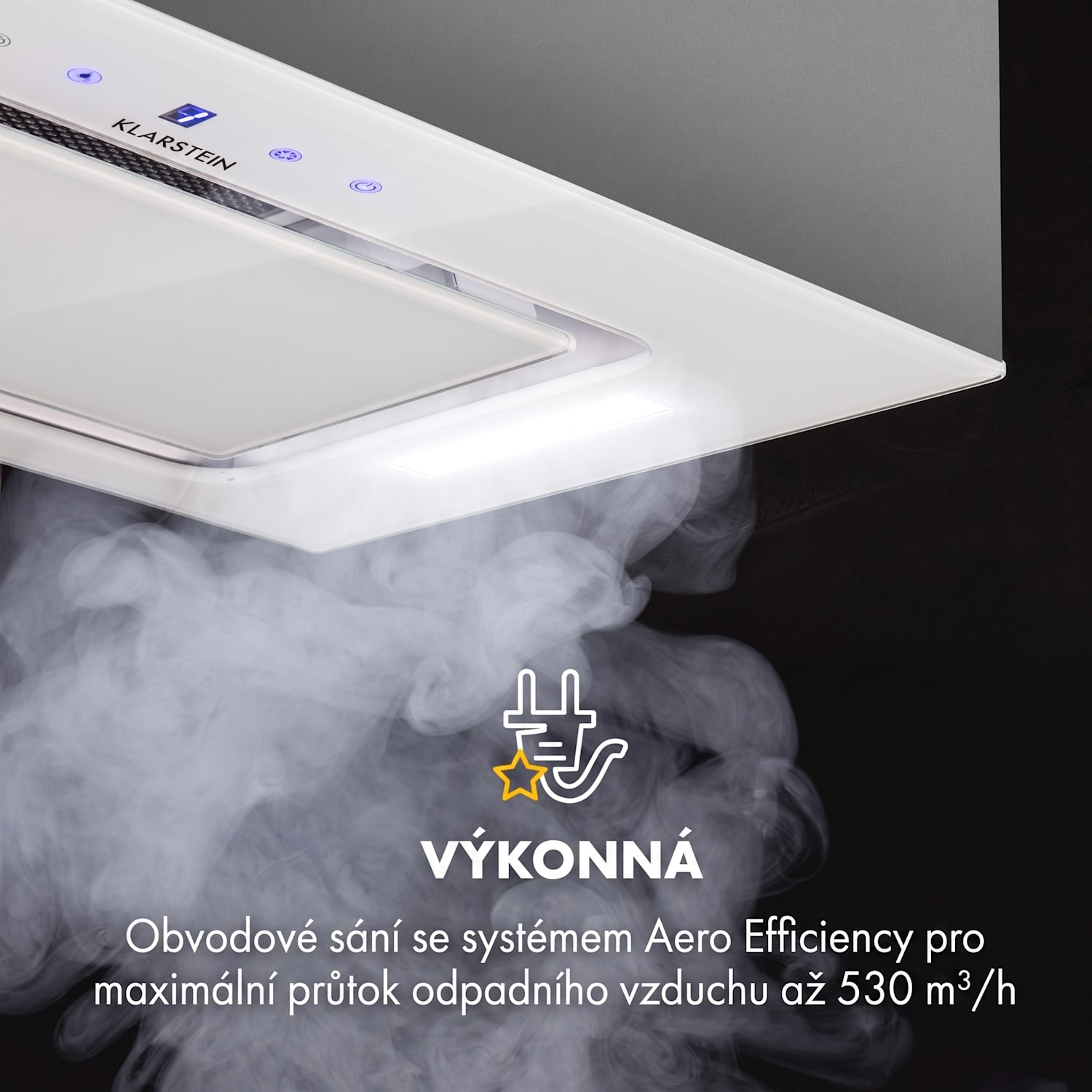 Hektor, digestoř, 52 cm, vestavná, 530 m³/h, LED, dotykové ovládání, sklo, bílá 52 cm | bez aktivního uhlíkového filtru | Bílá