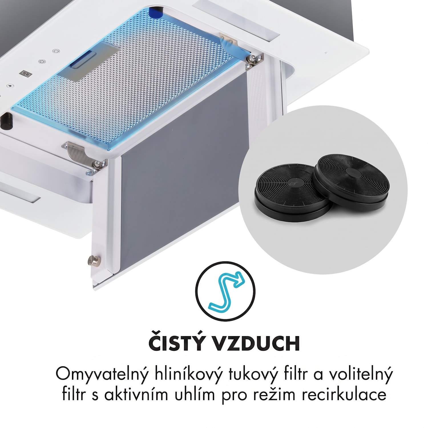 Hektor, digestoř, 52 cm, vestavná, 530 m³/h, LED, dotykové ovládání, sklo, bílá 52 cm | bez aktivního uhlíkového filtru | Bílá