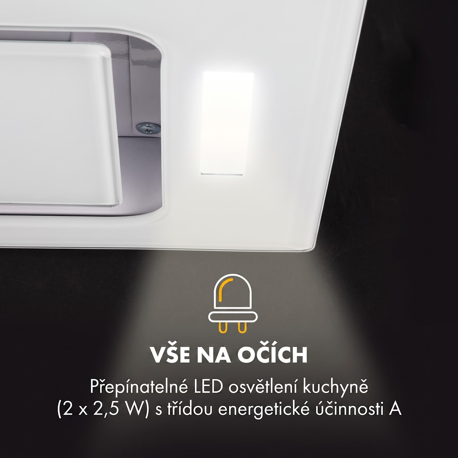Hektor, digestoř, 52 cm, vestavná, 530 m³/h, LED, dotykové ovládání, sklo, bílá 52 cm | bez aktivního uhlíkového filtru | Bílá