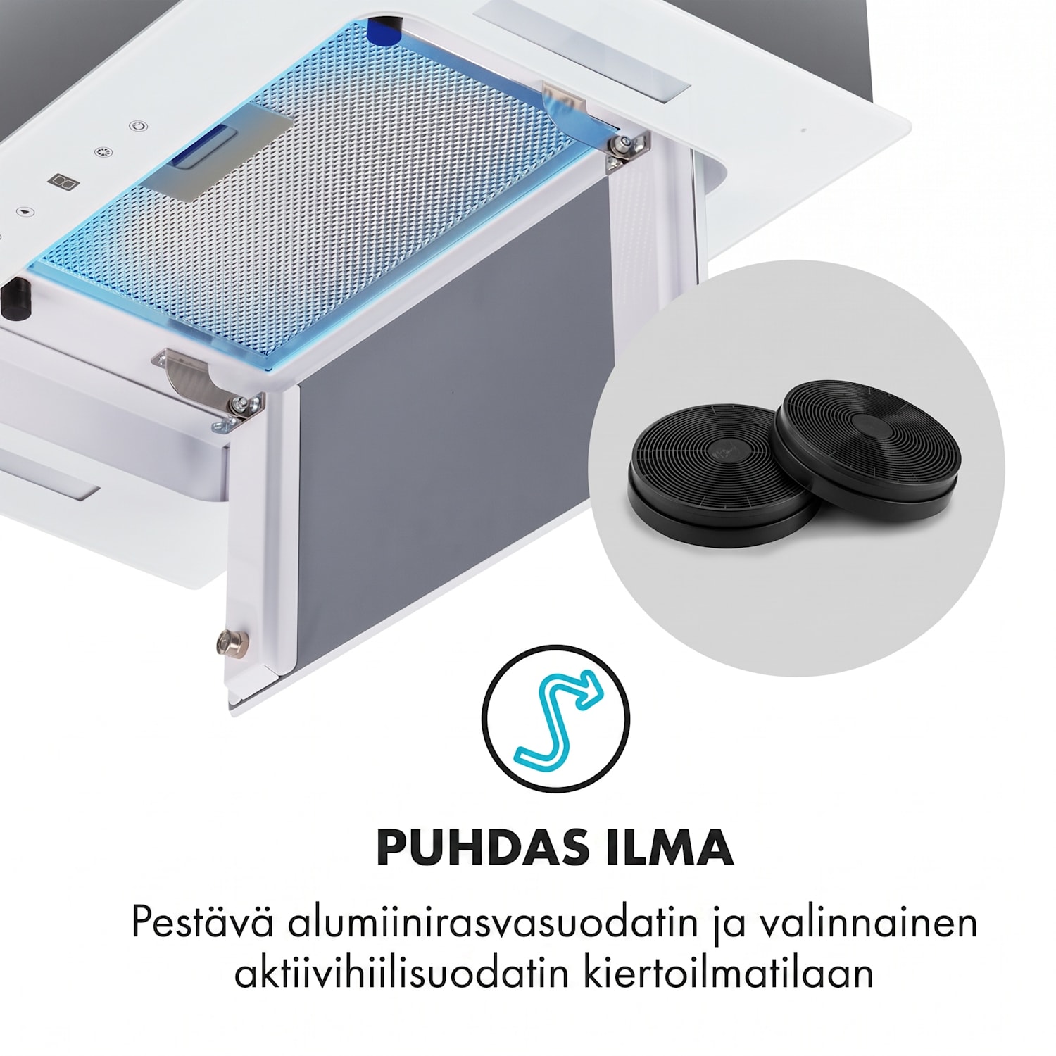 Hektor liesituuletin integroitava 52 cm poistoilma: 467 m³/h LED kosketus lasi 52 cm | 467 m³/h | Valkoinen