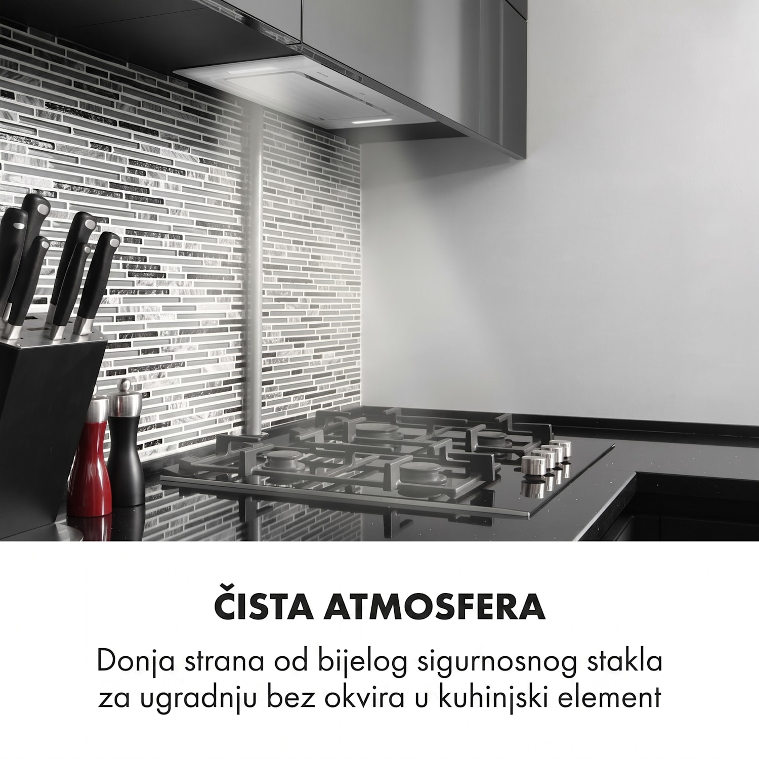 Hektor, napa, ugrađena, 52 cm, snaga usisavanja 467 m³ / h, LED, dodir, staklo 52 cm | Pribor bez filtra s aktivnim ugljenom | Bijela