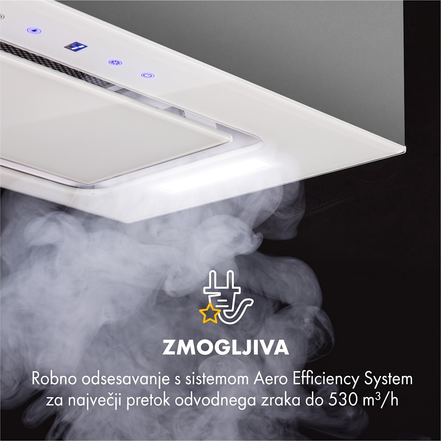 Hektor, kuhinjska napa, vgrajeno, 52 cm, 530 m³/h, LED, dotik, steklo 52 cm | Dodatek brez filtra z aktivnim ogljem | Bela