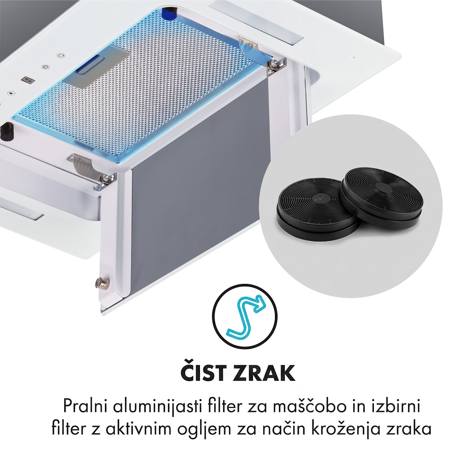 Hektor, kuhinjska napa, vgrajeno, 52 cm, 530 m³/h, LED, dotik, steklo 52 cm | Dodatek brez filtra z aktivnim ogljem | Bela