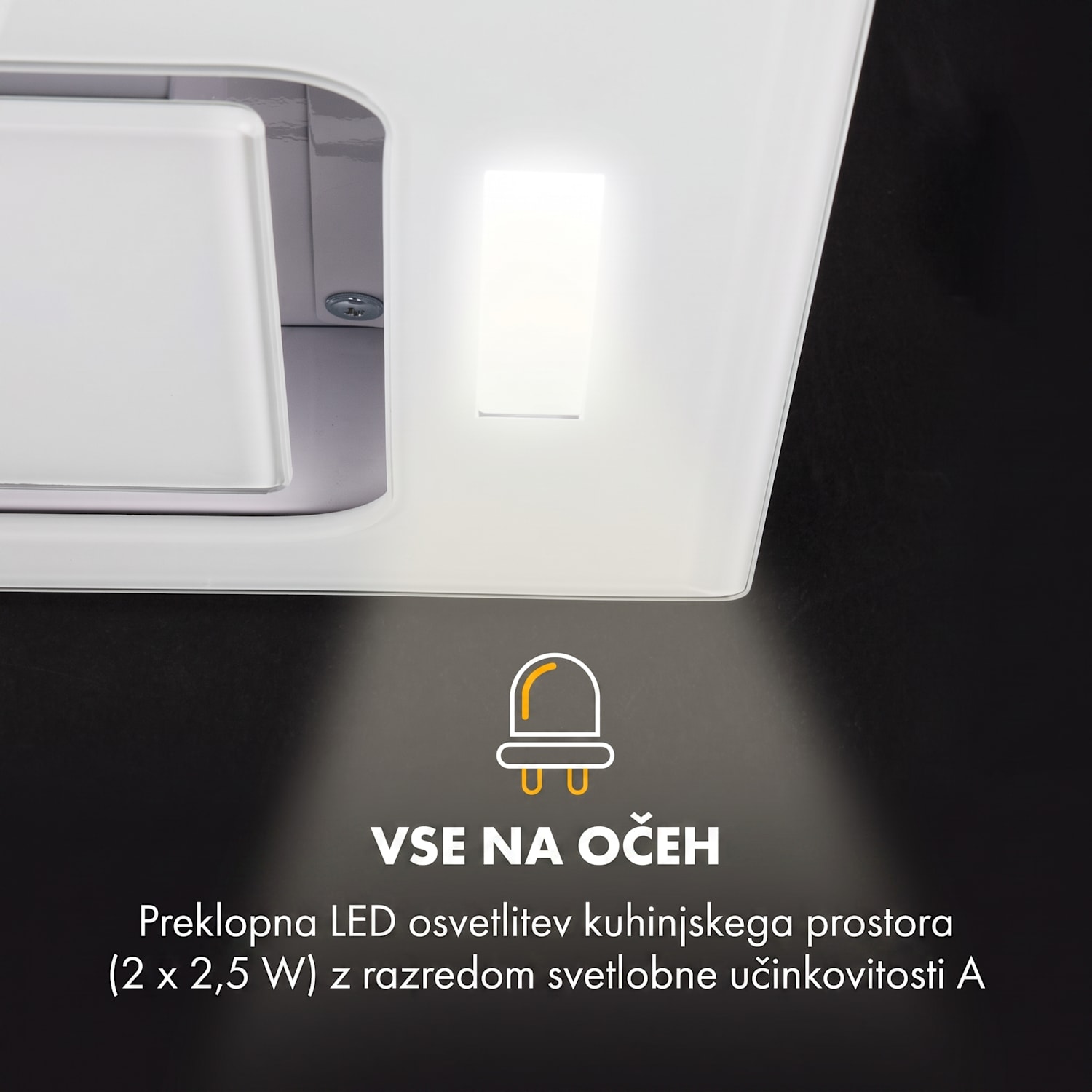 Hektor, kuhinjska napa, vgrajeno, 52 cm, 530 m³/h, LED, dotik, steklo 52 cm | Dodatek brez filtra z aktivnim ogljem | Bela