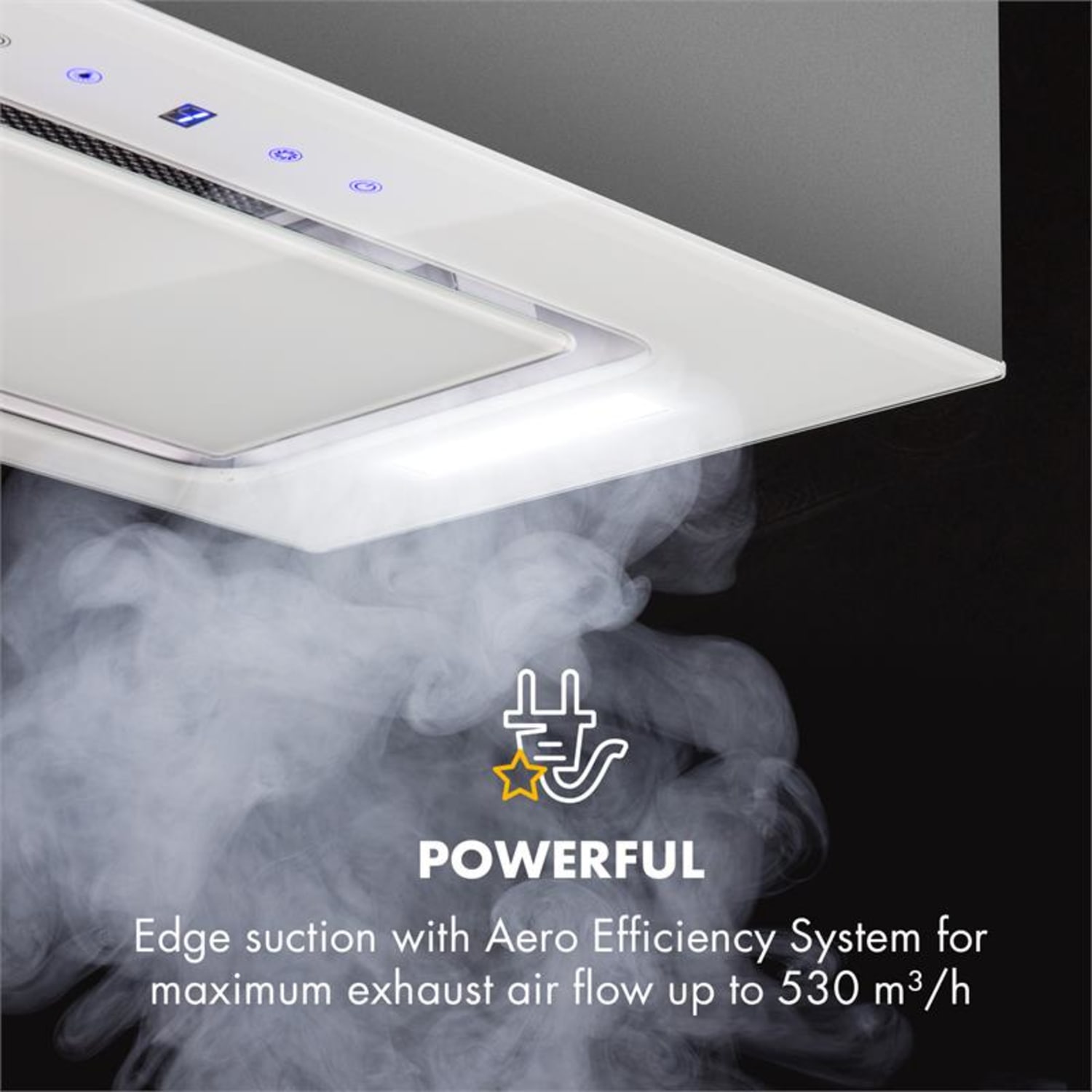 Hektor, okap kuchenny, okap, 52 cm, 530 m³/h, LED, panel dotykowy, timer, szkło 52 cm | akcesoria bez aktywnego filtra węglowego | Biały