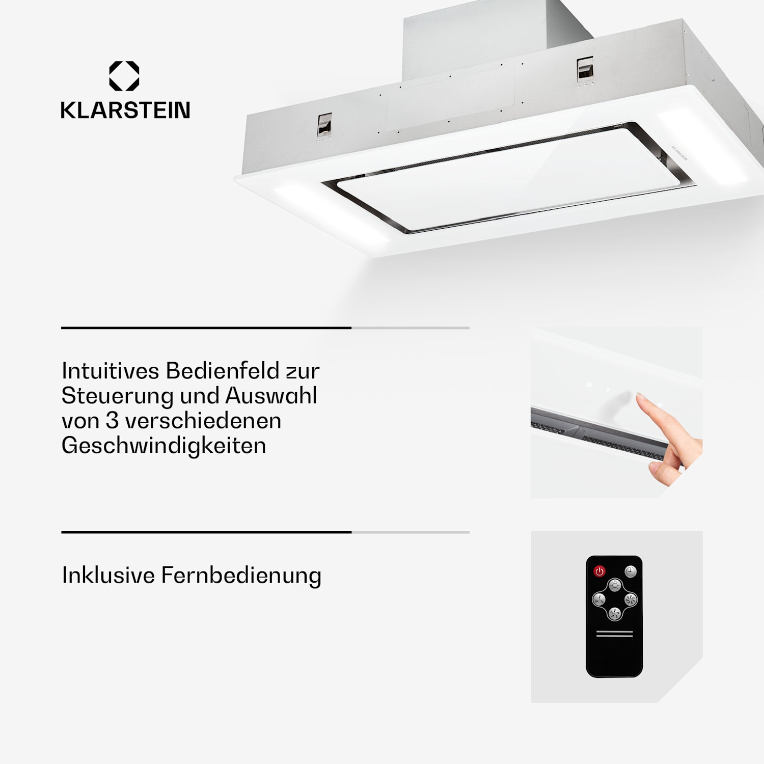 Remy - Cappa a soffitto, 90 cm, 619 m³/h, 230 W, 3 livelli, telecomando Senza filtro di ricambio | Bianco