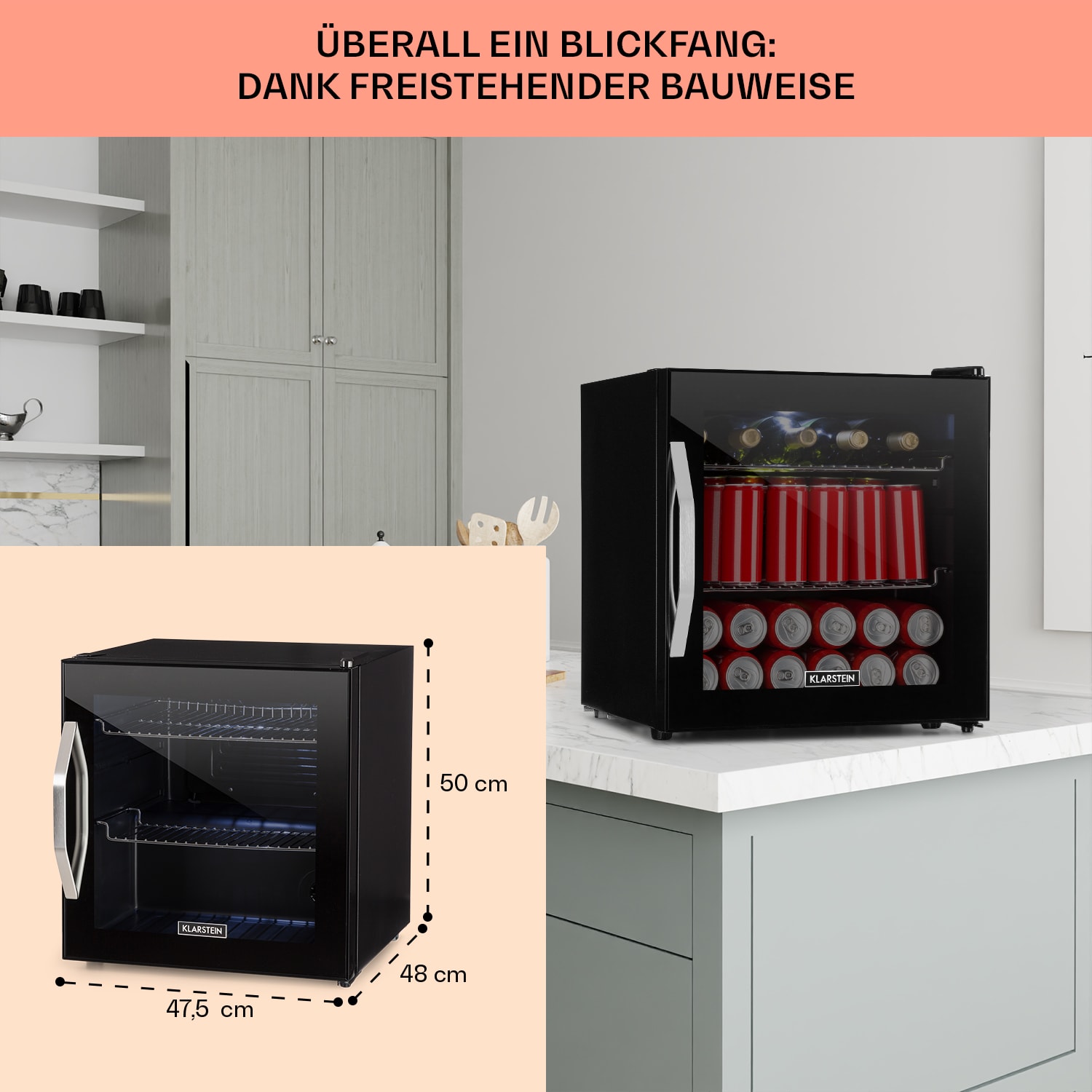 Beersafe L Onyx Kühlschrank 47 Liter 2 Böden Panoramaglastür. 47 L | Schwarz