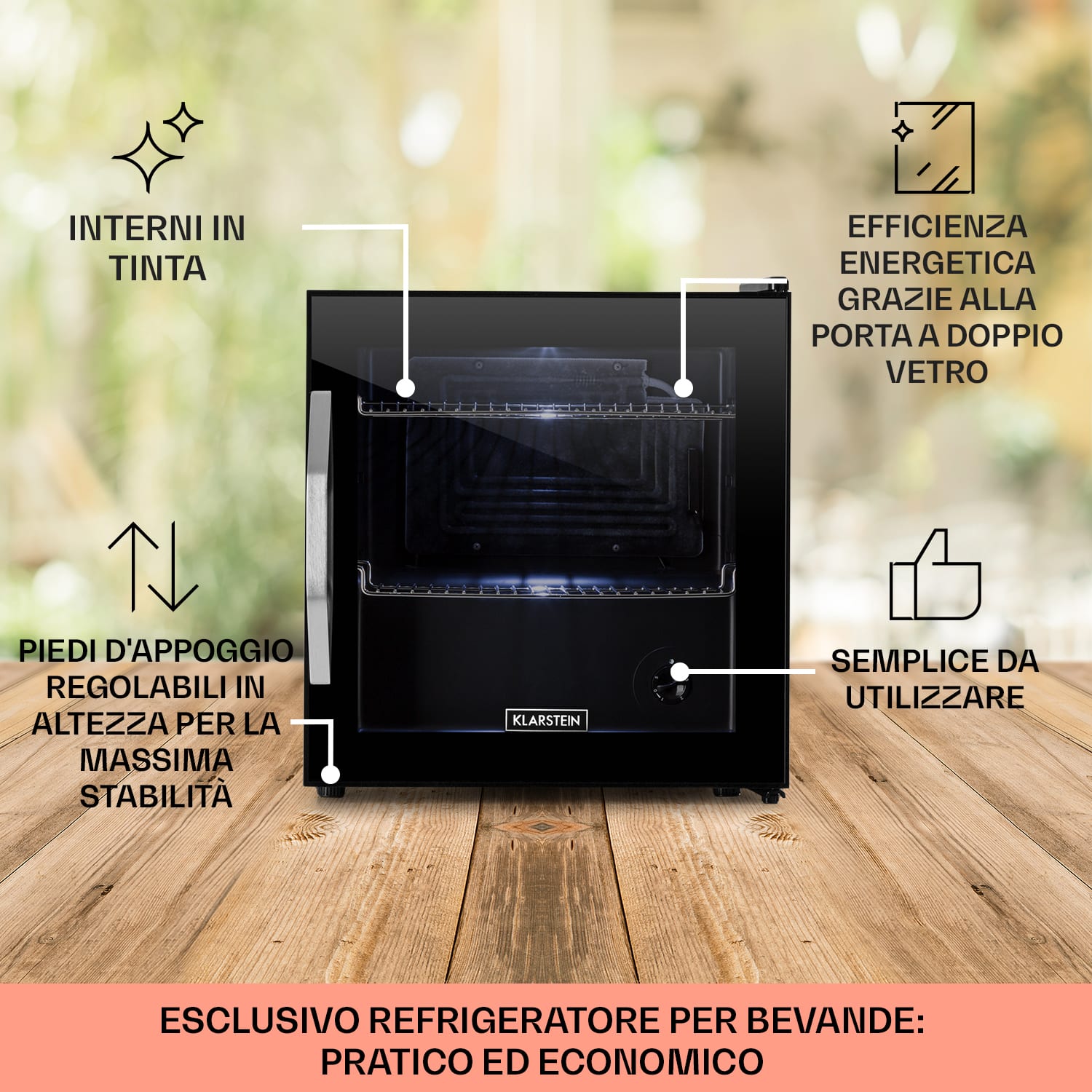 Beersafe L Onyx - Frigorifero, 47 litri, 2 ripiani, sportello panoramico in vetro 47 L | Nero