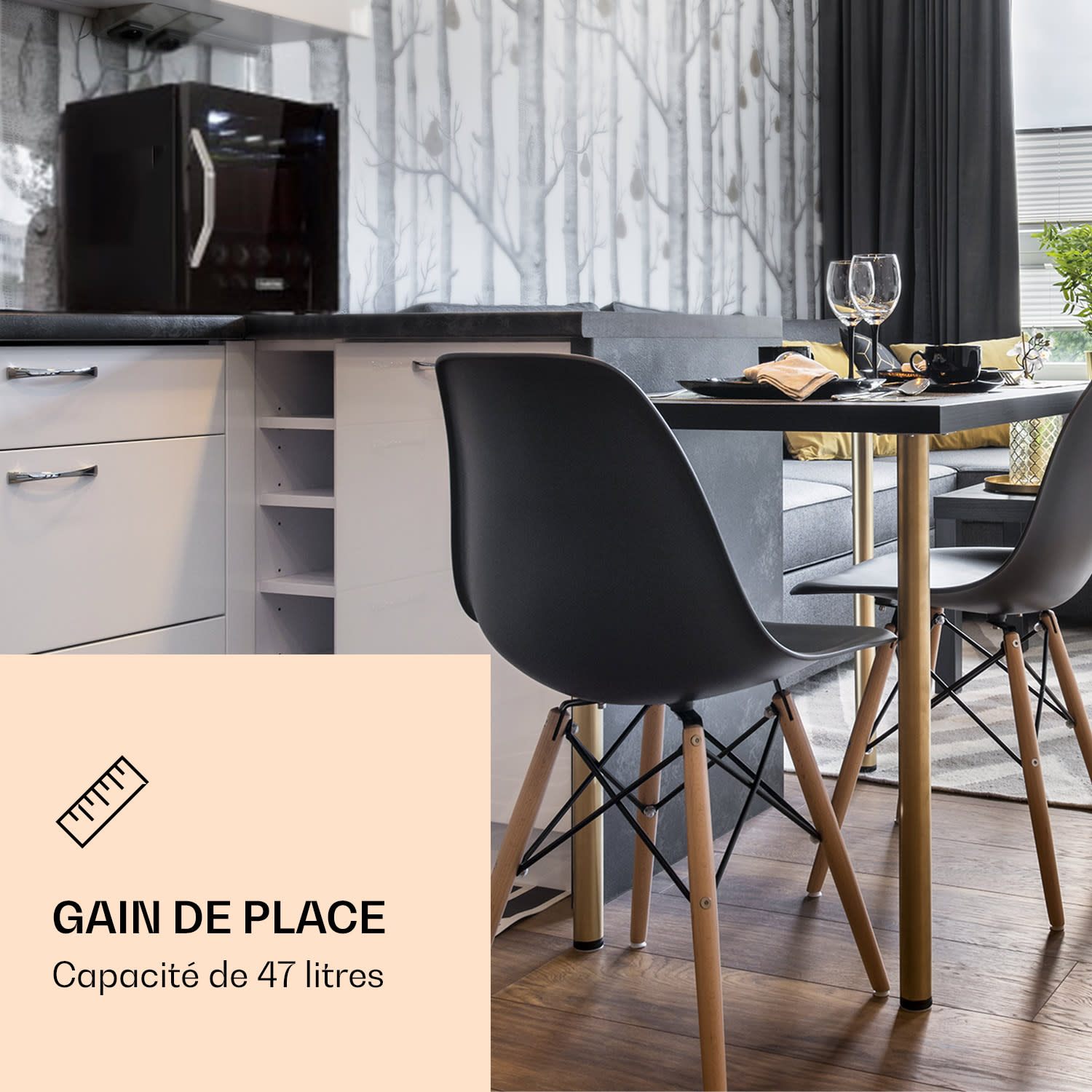 Beersafe L Onyx koelkast 47 liter 2 schappen glazen panoramadeur 47 ltr | Zwart