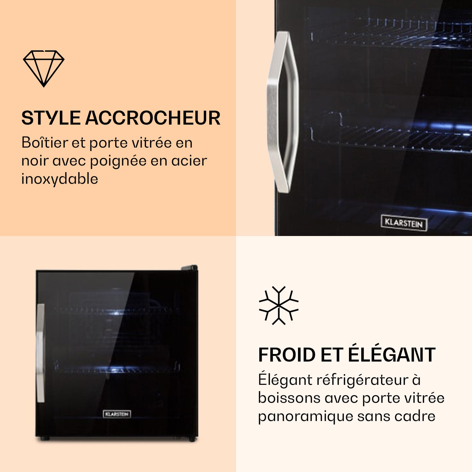 Beersafe L Onyx koelkast 47 liter 2 schappen glazen panoramadeur 47 ltr | Zwart