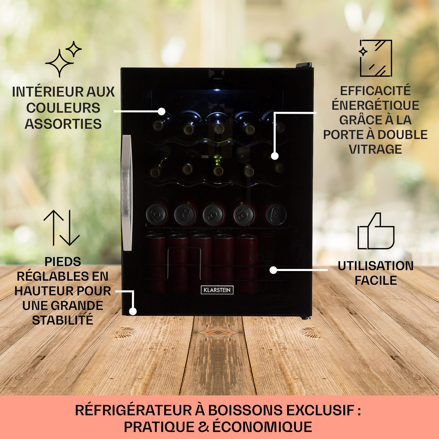 Beersafe XL Onyx koelkast 60 liter 4 schappen glazen panoramadeur 60 L | E | Zwart | Zwart