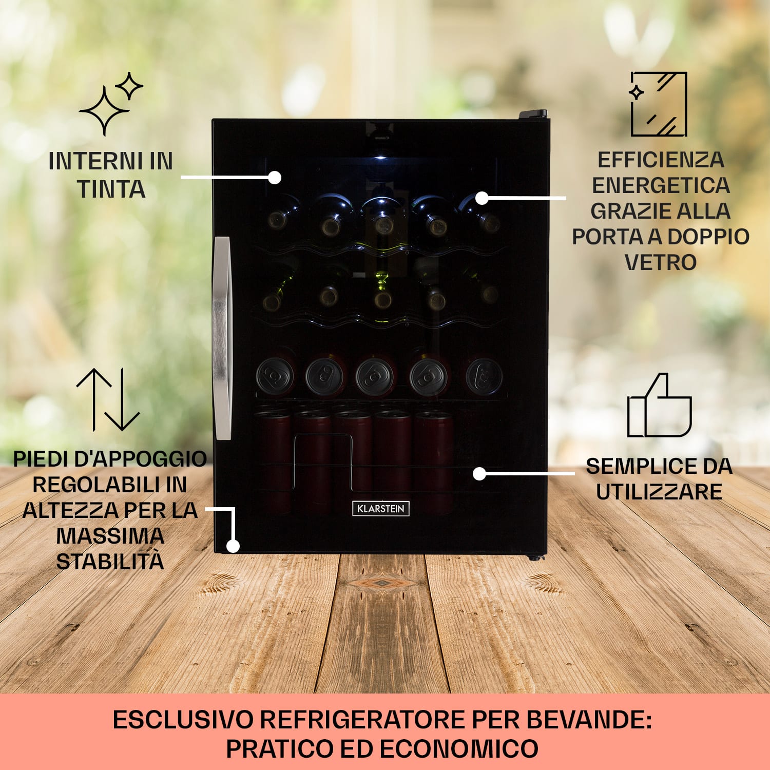 Beersafe XL Onyx - Frigorifero, 60 litri, 4 ripiani, sportello panoramico in vetro 60 L | E | Nero | Nero
