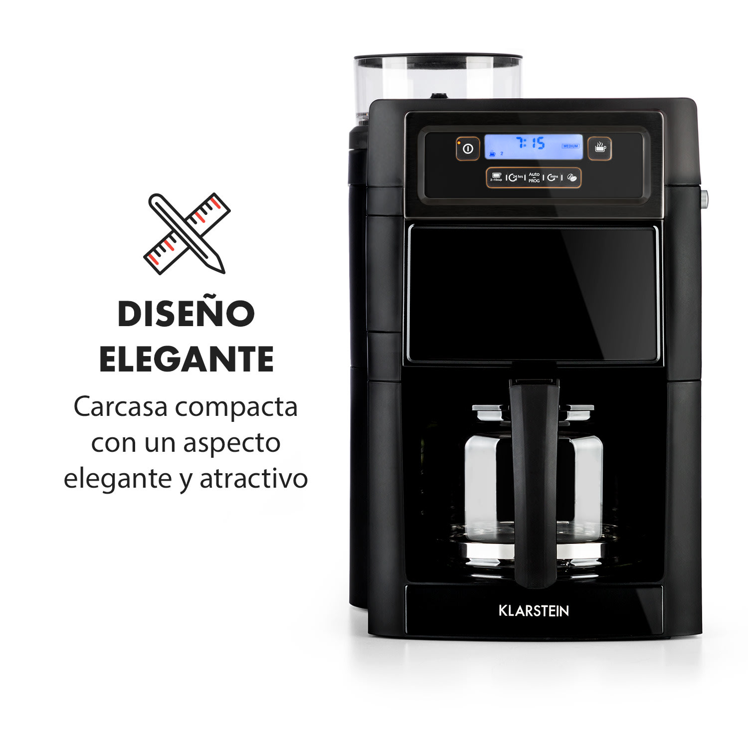 Aromatica II Cafetera Molinillo de café integrado 1,25 L Negro Jarra de cristal | Negro